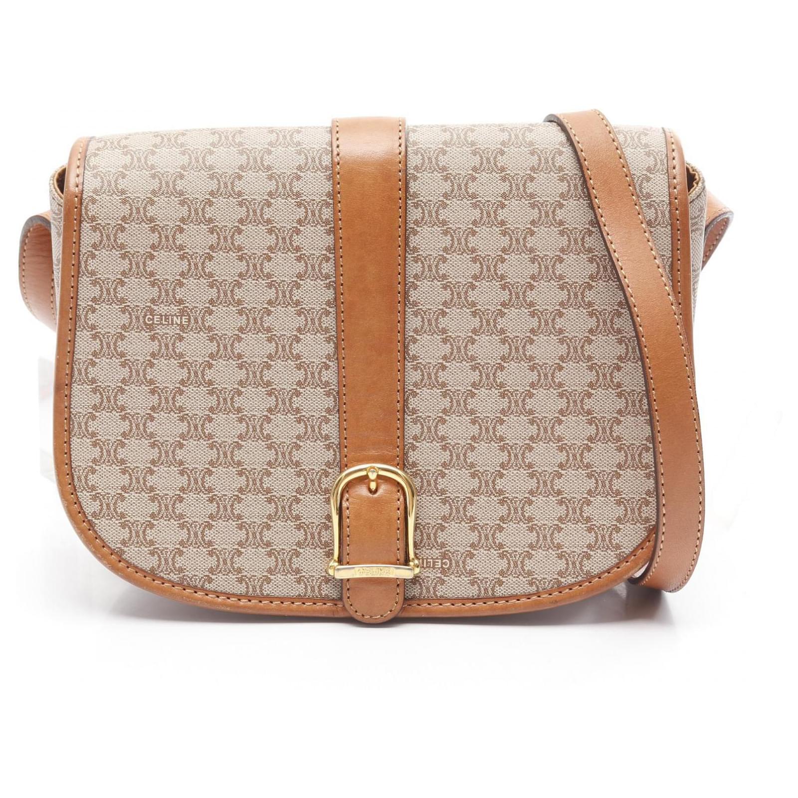 Céline Celine Macadam PVC Coated Canvas Shoulder Bag Brown Beige Cloth  ref.2326102