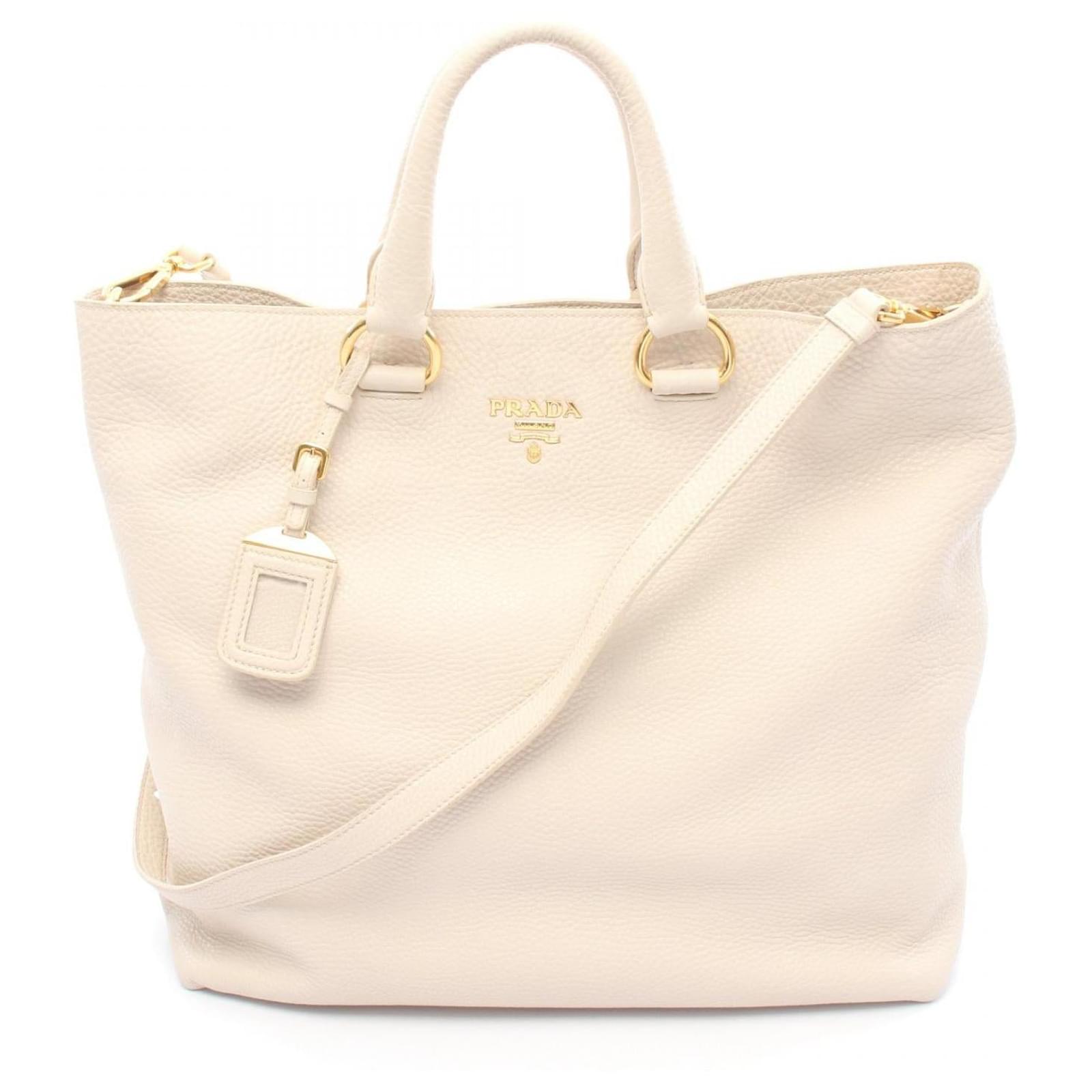 Prada VIT.DAINO Leather Tote Bag White  ref.2326096