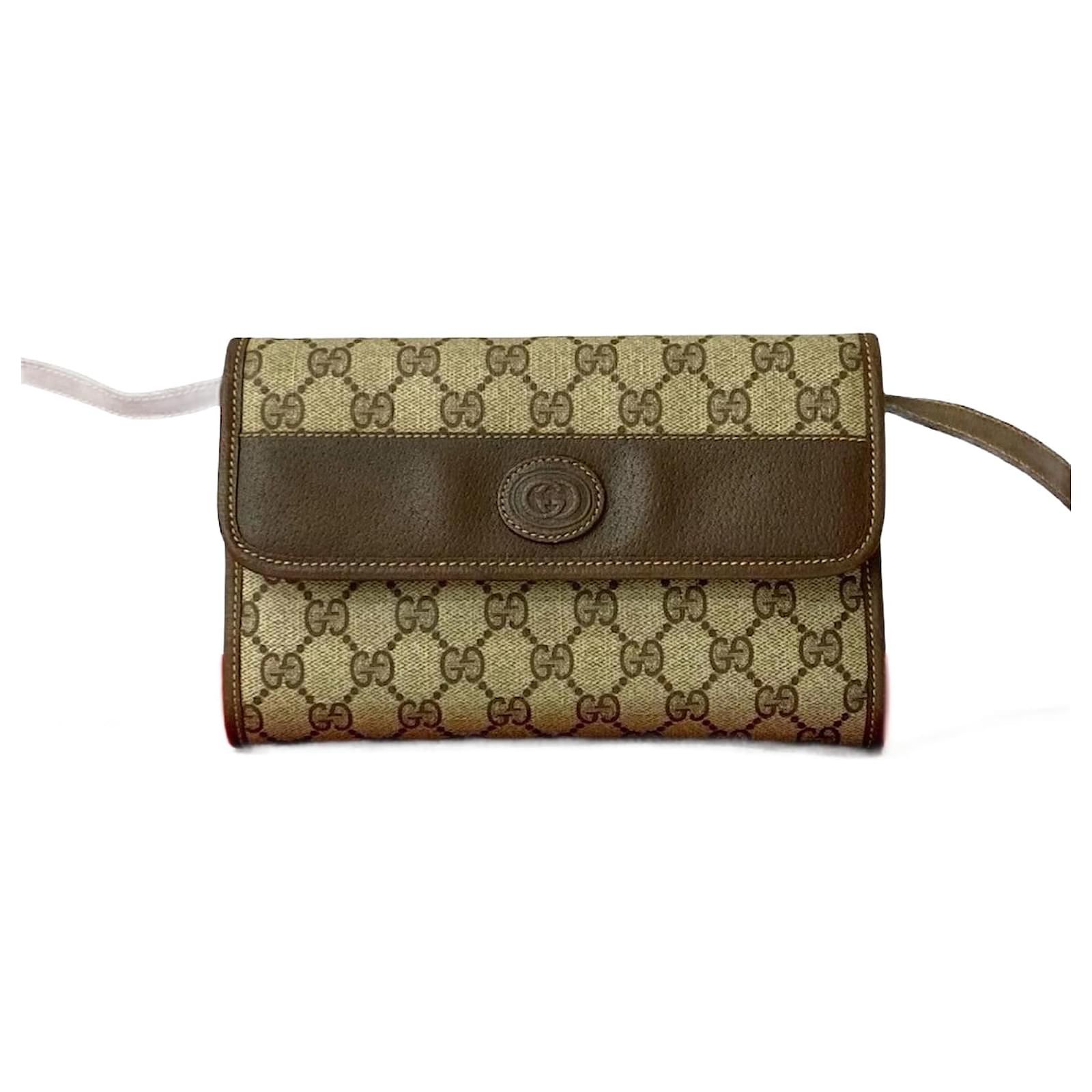 Gucci Old Gucci GG Logo Leather Shoulder Bag Brown  ref.2326092