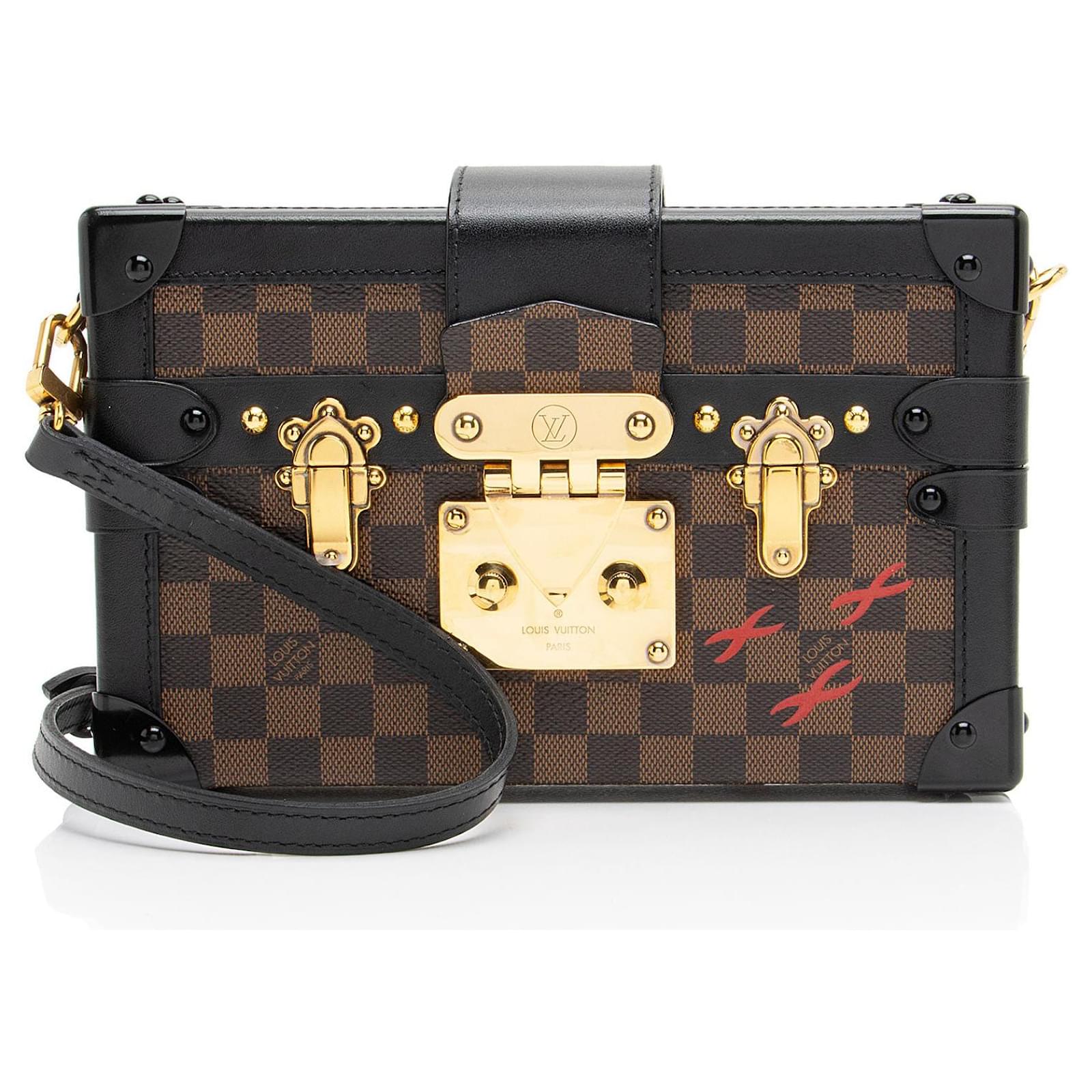 Louis Vuitton Damier Ebene Petite Malle Bag Black Leather  ref.2326054