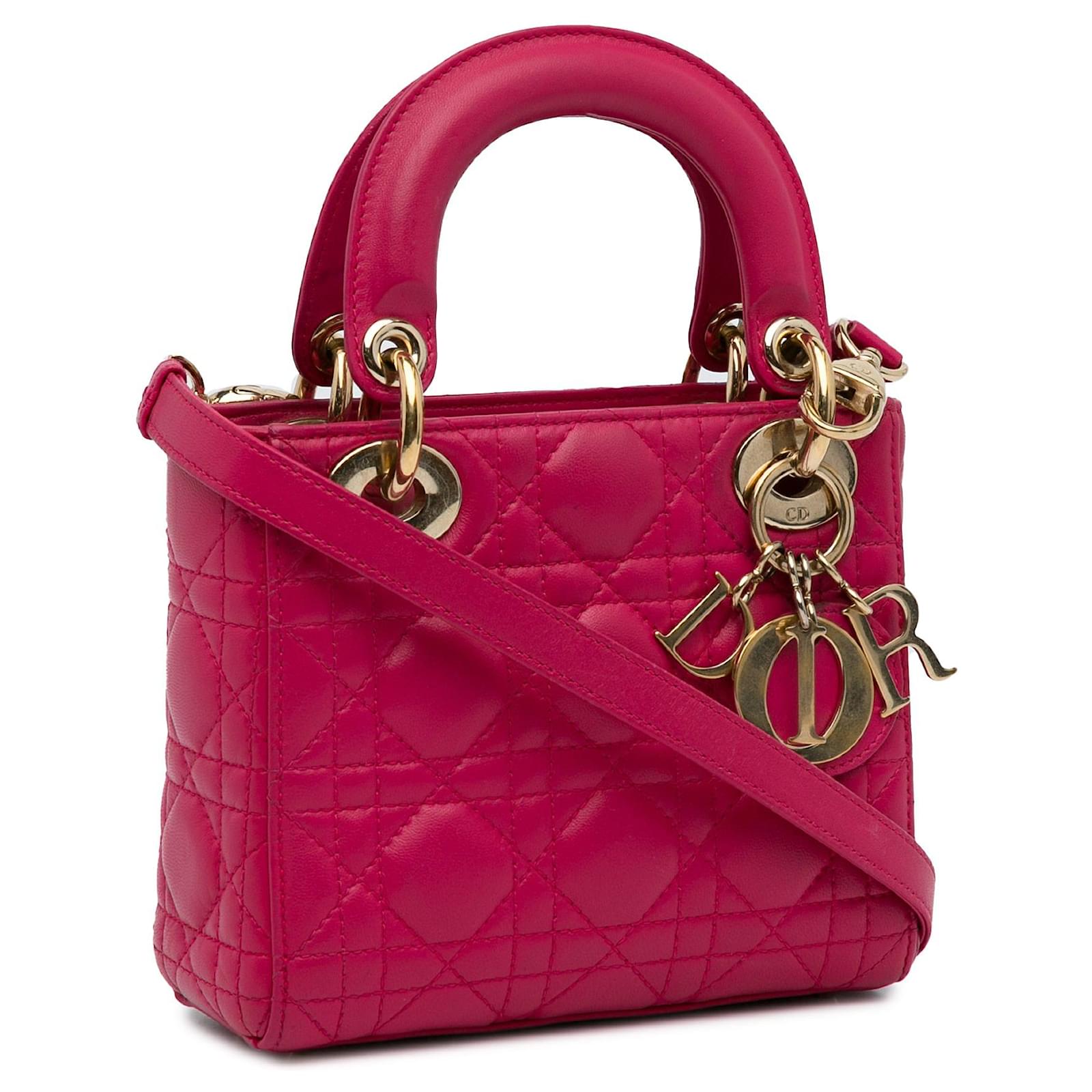 Dior Mini Lambskin Cannage Lady Dior Pink Leather  ref.2326020