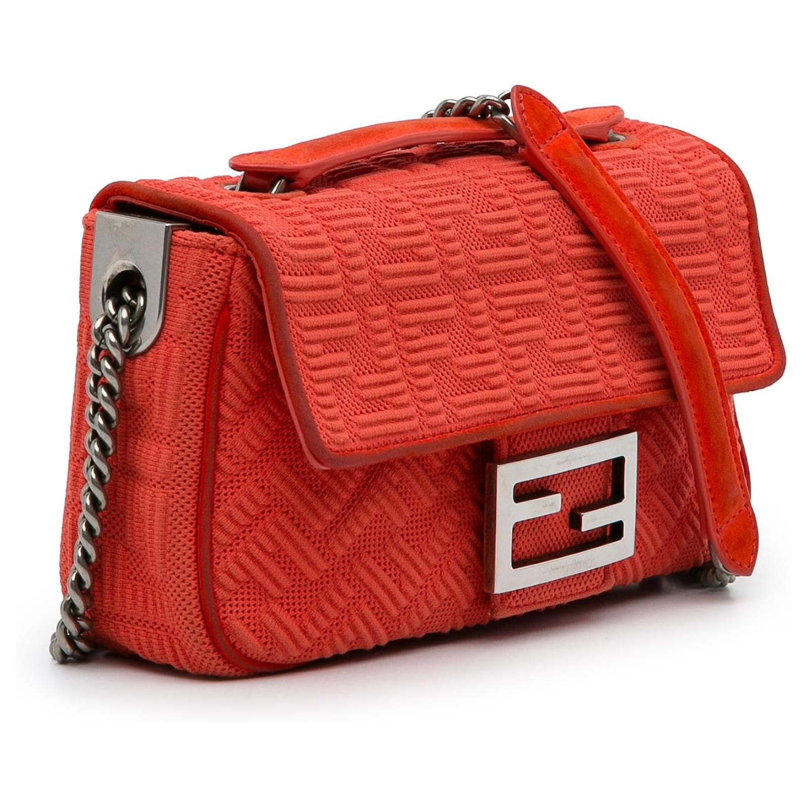 Fendi Midi Chain Baguette Red Leather  ref.2326018