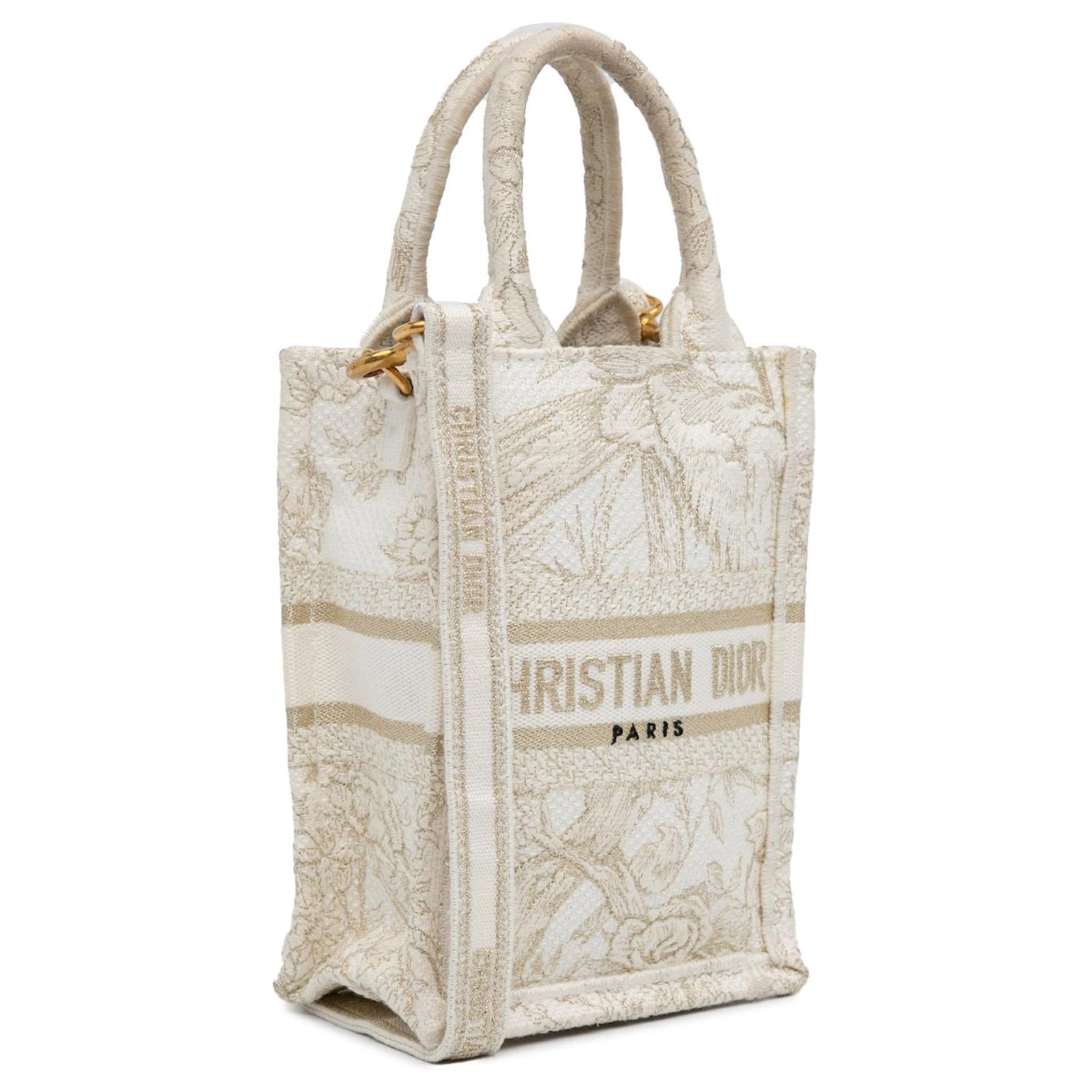 Dior Mini Jardin D'hiver Vertical Book Tote White Leather  ref.2326014