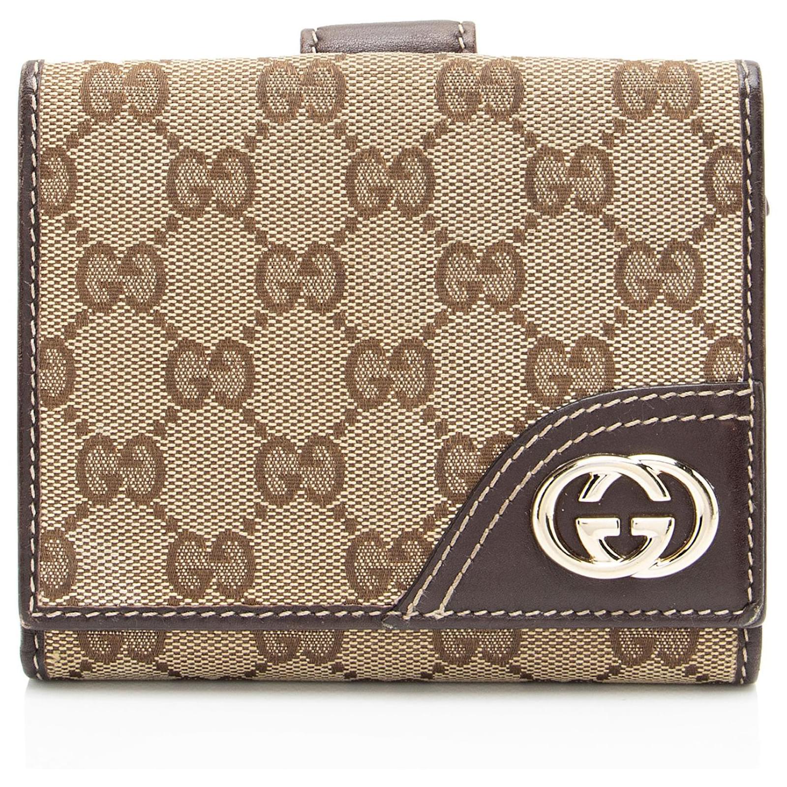 Gucci GG Canvas New Britt French Wallet Brown Leather  ref.2326006