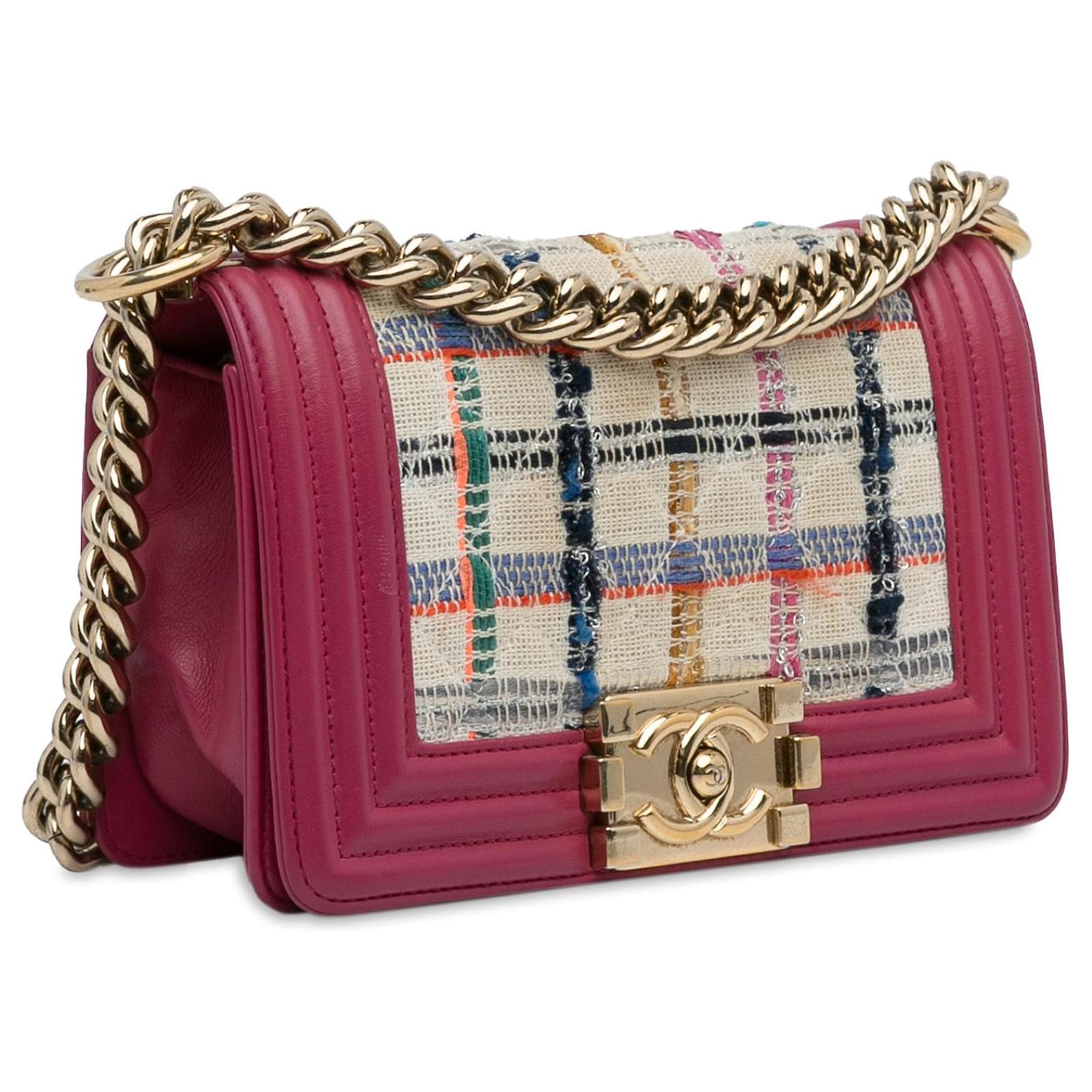 Chanel Small Tweed Boy Bag Pink Cotton  ref.2325986