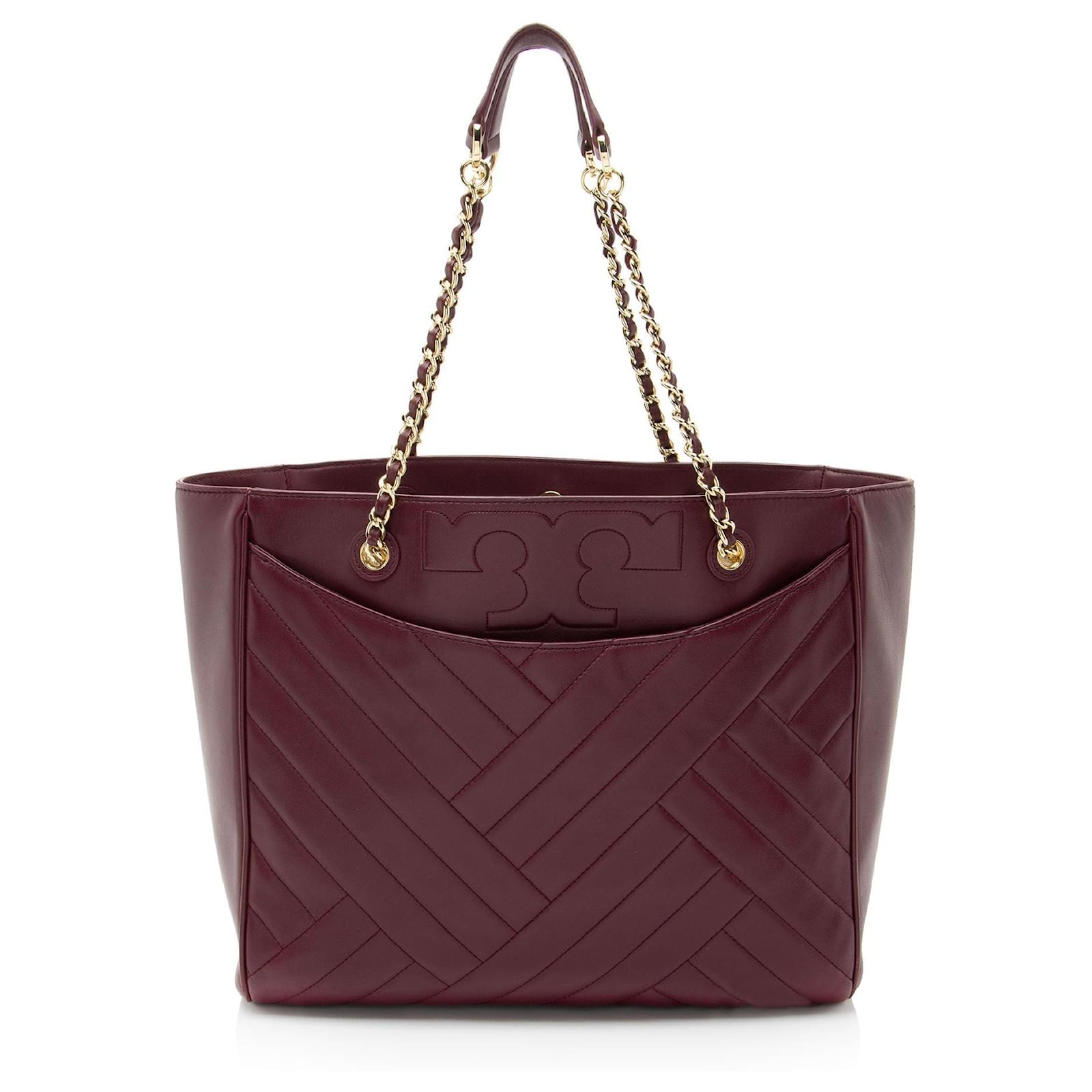 Tory Burch Chevron Leather Alexa Stitch Tote Red  ref.2325953