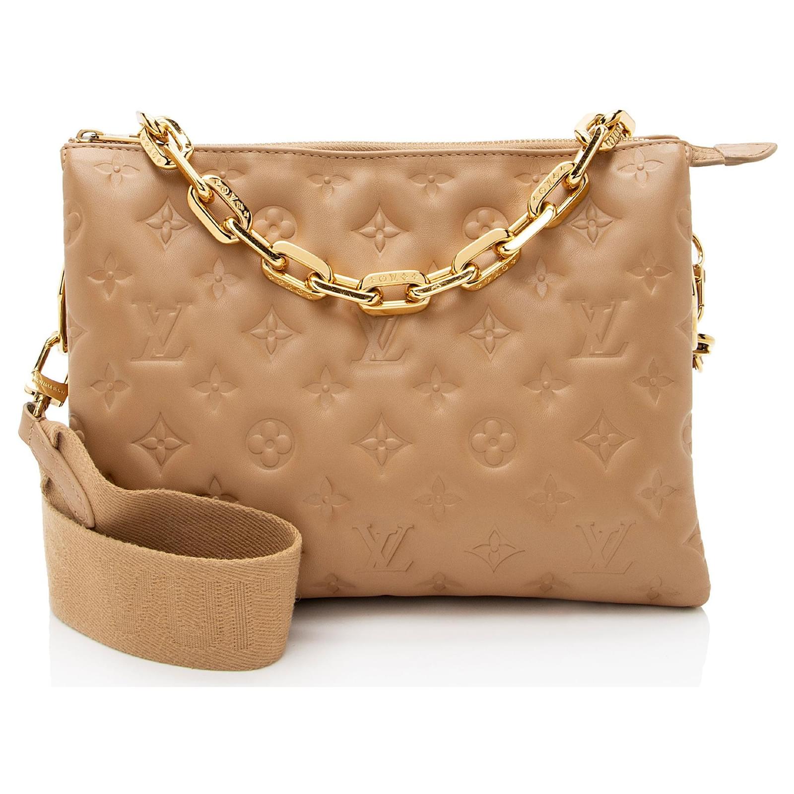 Louis Vuitton Monogram Embossed Lambskin Coussin PM Shoulder Bag Brown Beige Leather  ref.2325934