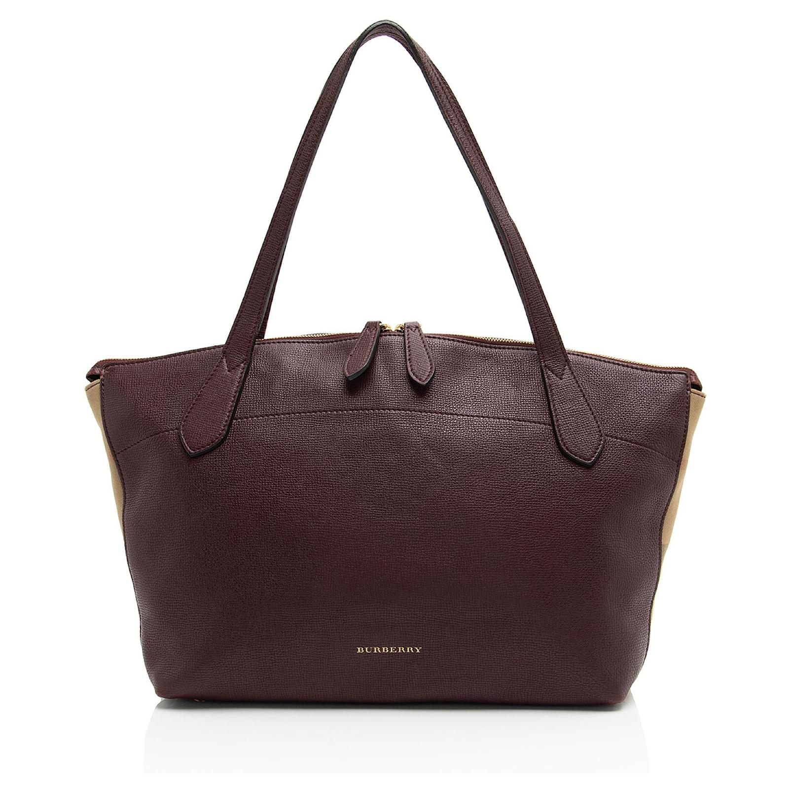 Burberry Leather House Check Derby Welburn Small Tote Brown  ref.2325904