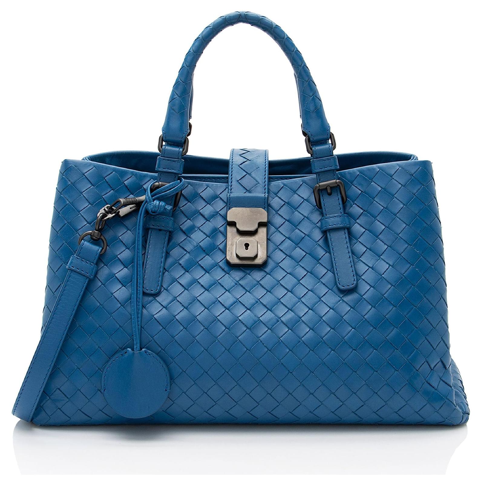 Bottega Veneta Intrecciato Nappa Roma Small Satchel Blue Leather  ref.2325895