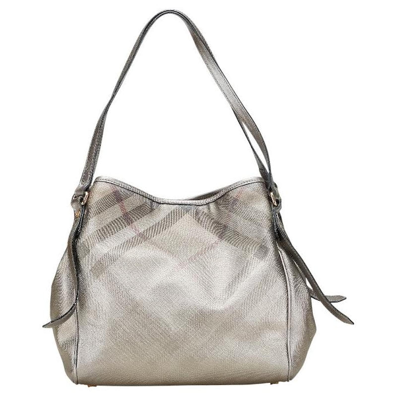 Burberry Check PVC Leather 2way Bag Grey Cloth  ref.2325853