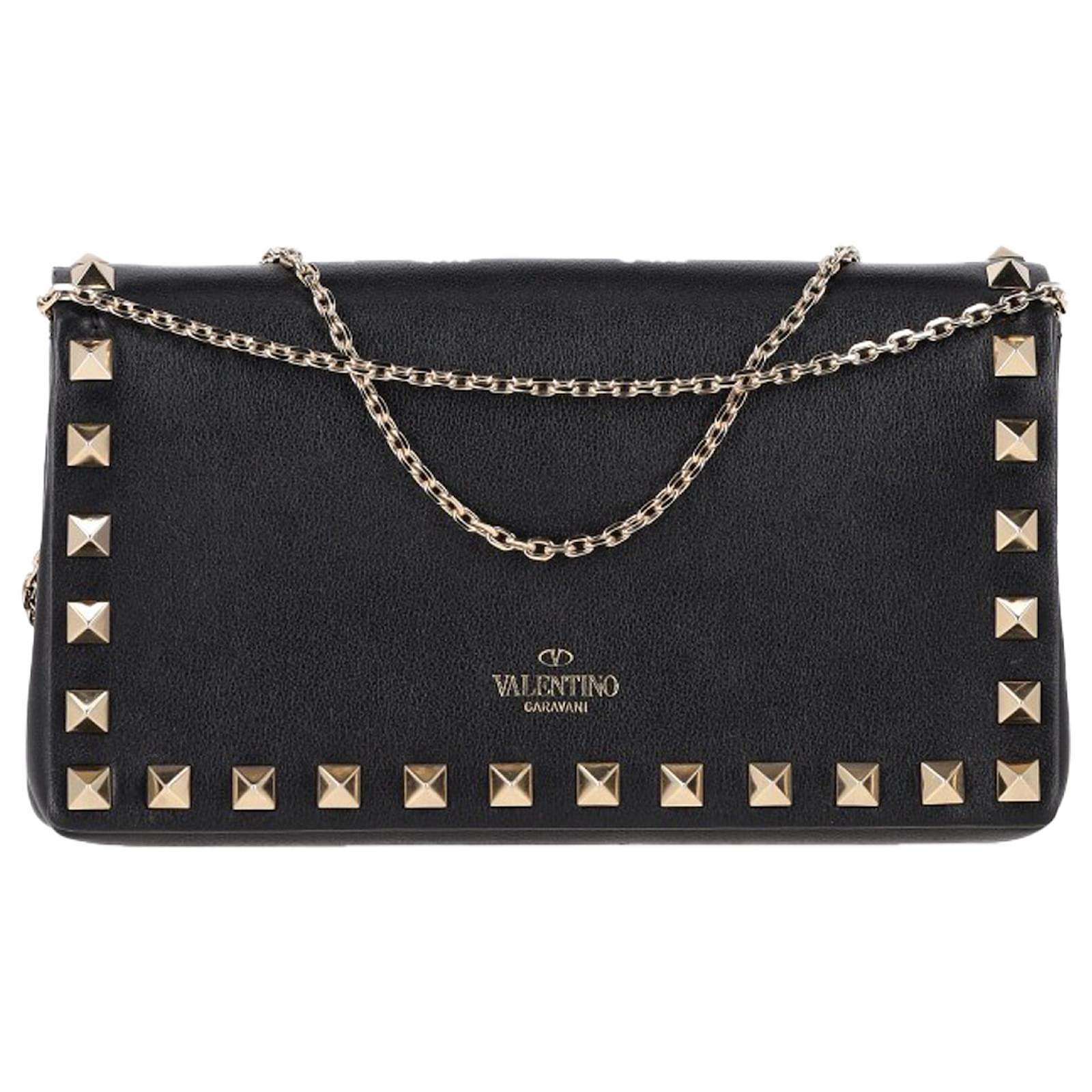  Valentino Garavani Mini Rockstud Chain Shoulder Bag in Black Leather Pony-style calfskin  ref.2325816