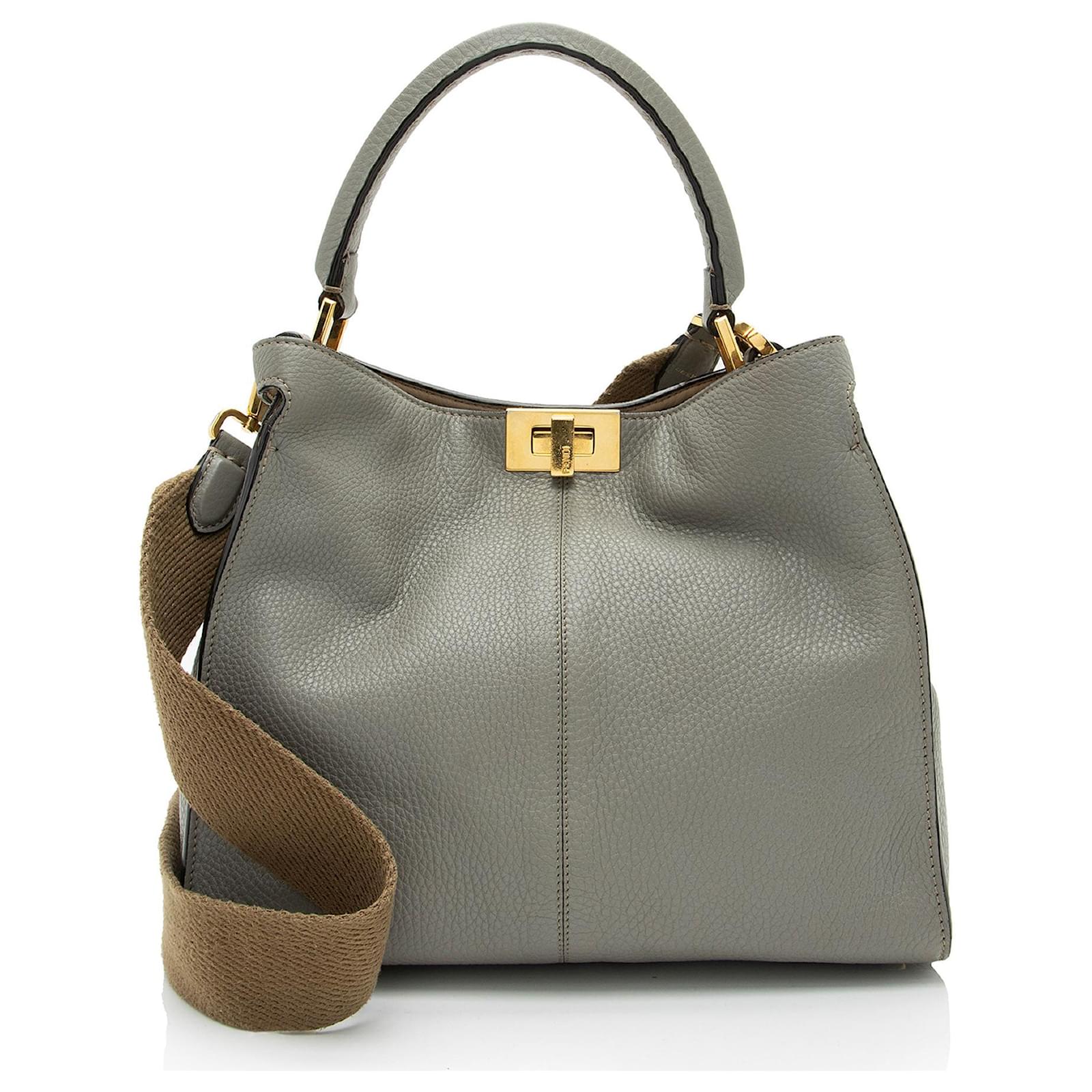 Fendi Leather Peekaboo X Lite Medium Satchel Grey  ref.2325788