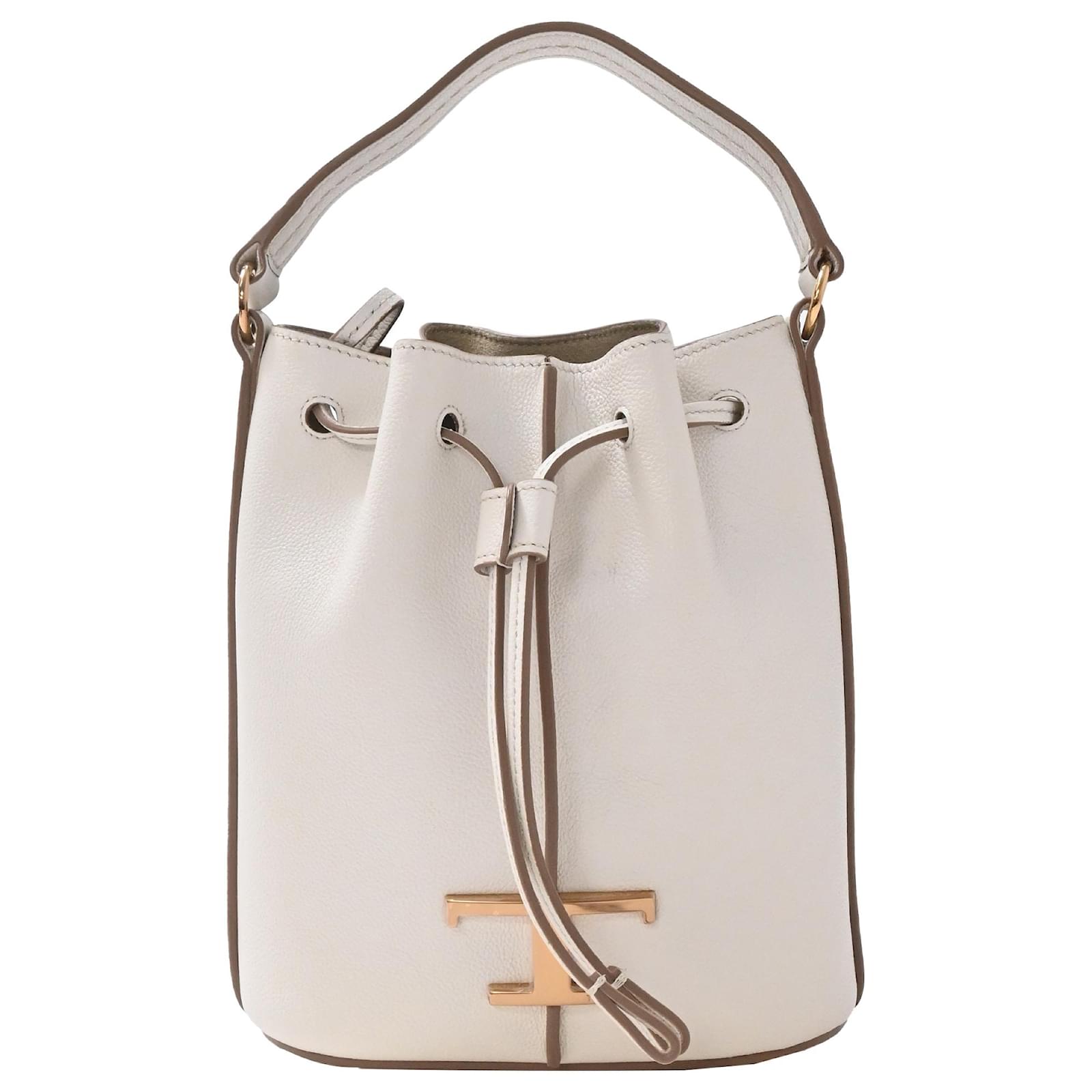 Tod's T Timeless Bucket Bag in White Leather Cream  ref.2325782