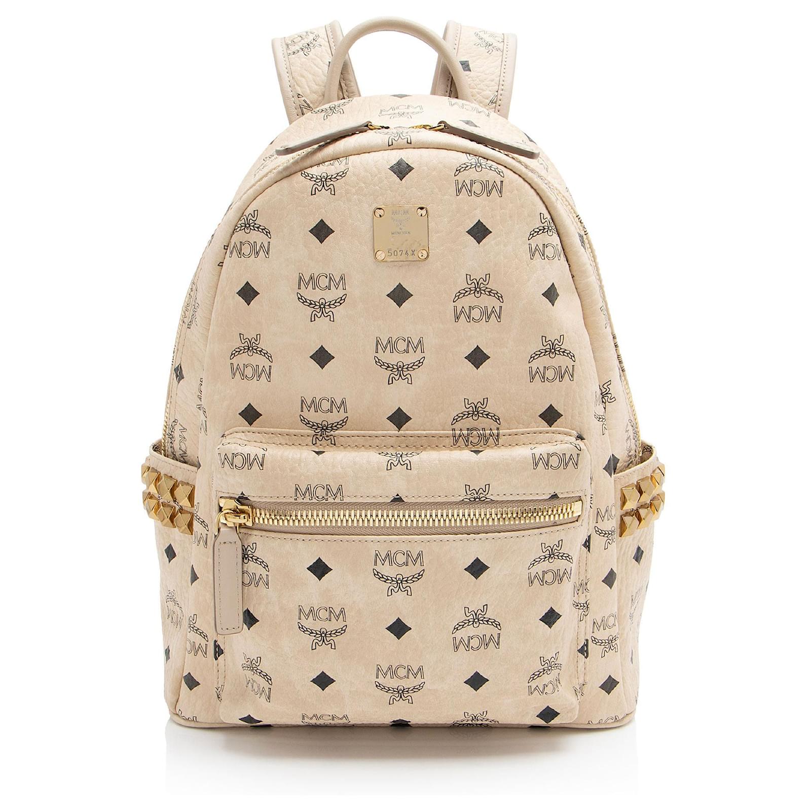 MCM Visetos Side Studs Stark Small Backpack Brown Beige Leather  ref.2325774