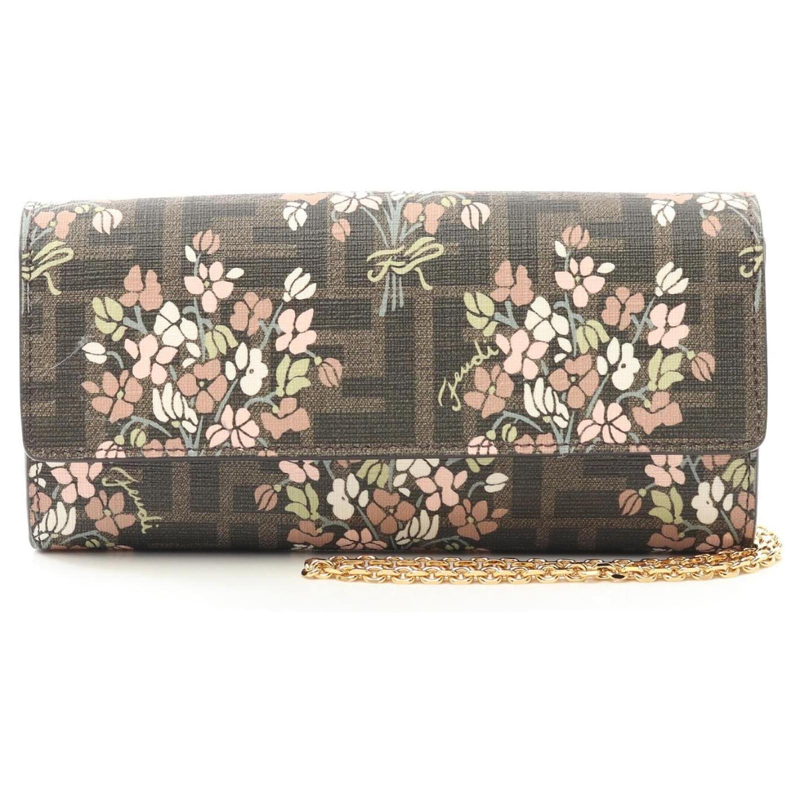 Fendi Chain Wallet PVC Coated Canvas Long Wallet Brown Cloth  ref.2325767