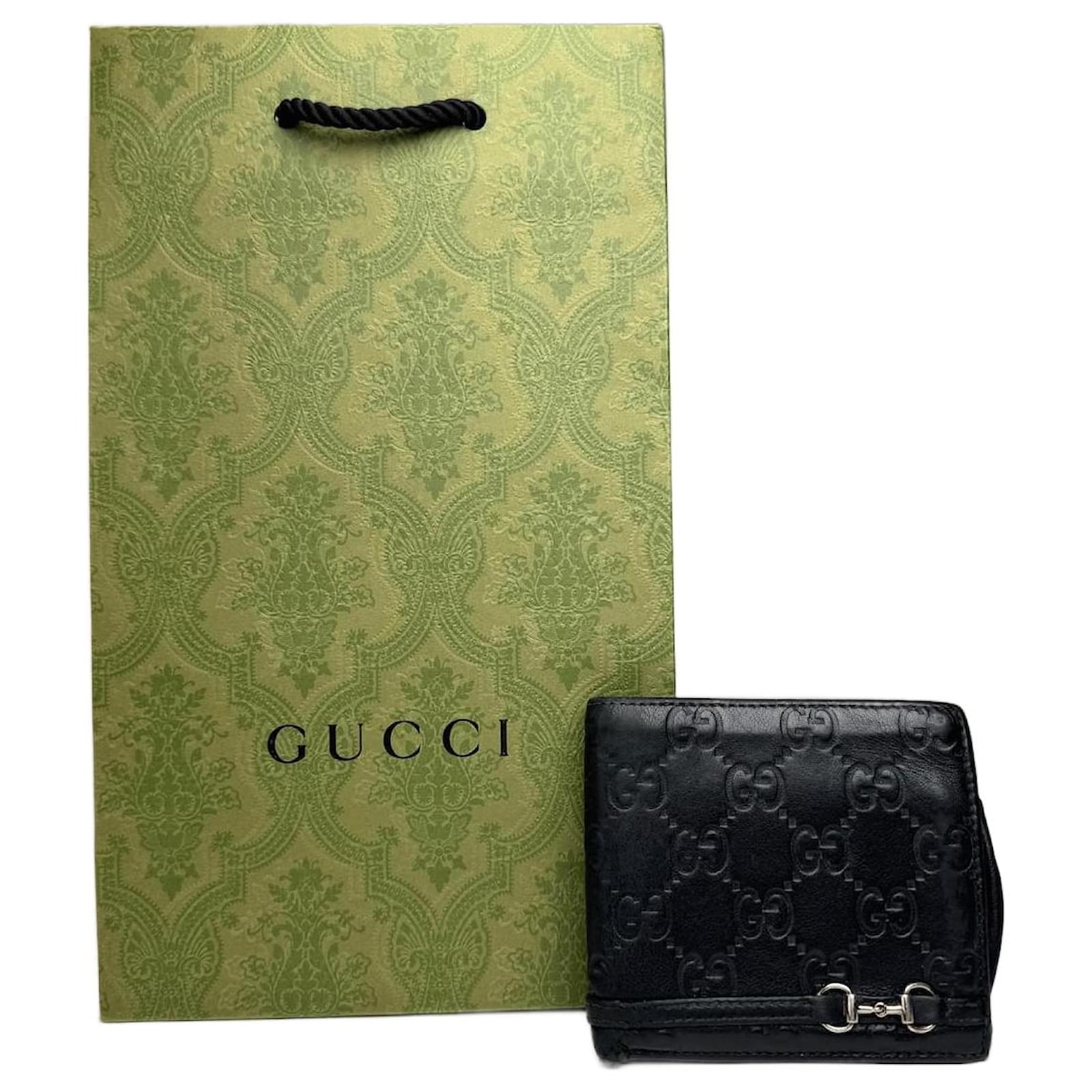 Vintage Gucci Flapable monogram Leather wallet black  ref.2325555