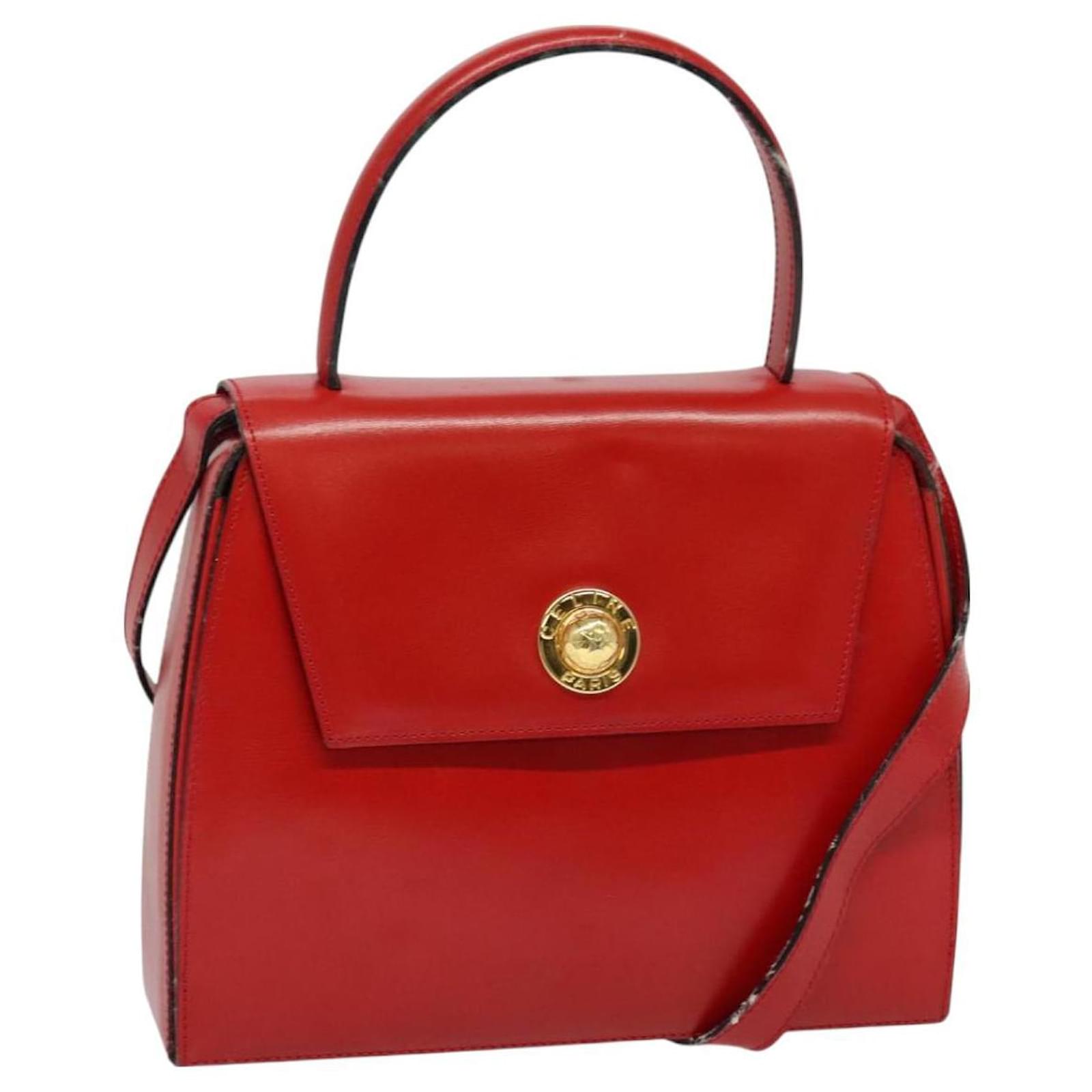 Céline CELINE Hand Bag Leather 2way Red Gold Auth BA3417 Golden  ref.2325493