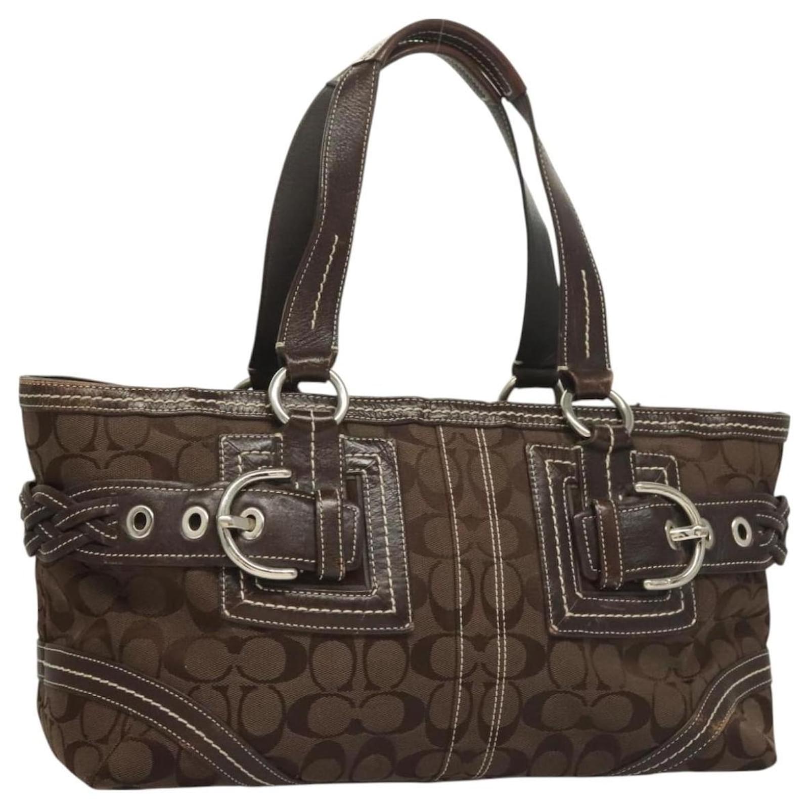 Coach Signature Tote Bag Canvas Brown Silver Auth bs26968 Silvery Cloth  ref.2325463