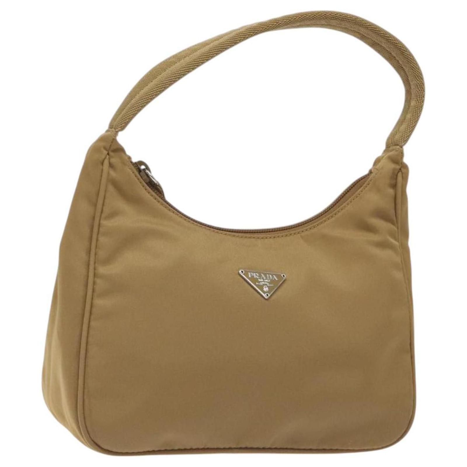 PRADA Hand Bag Nylon Brown Silver Auth 125728 Silvery  ref.2325462