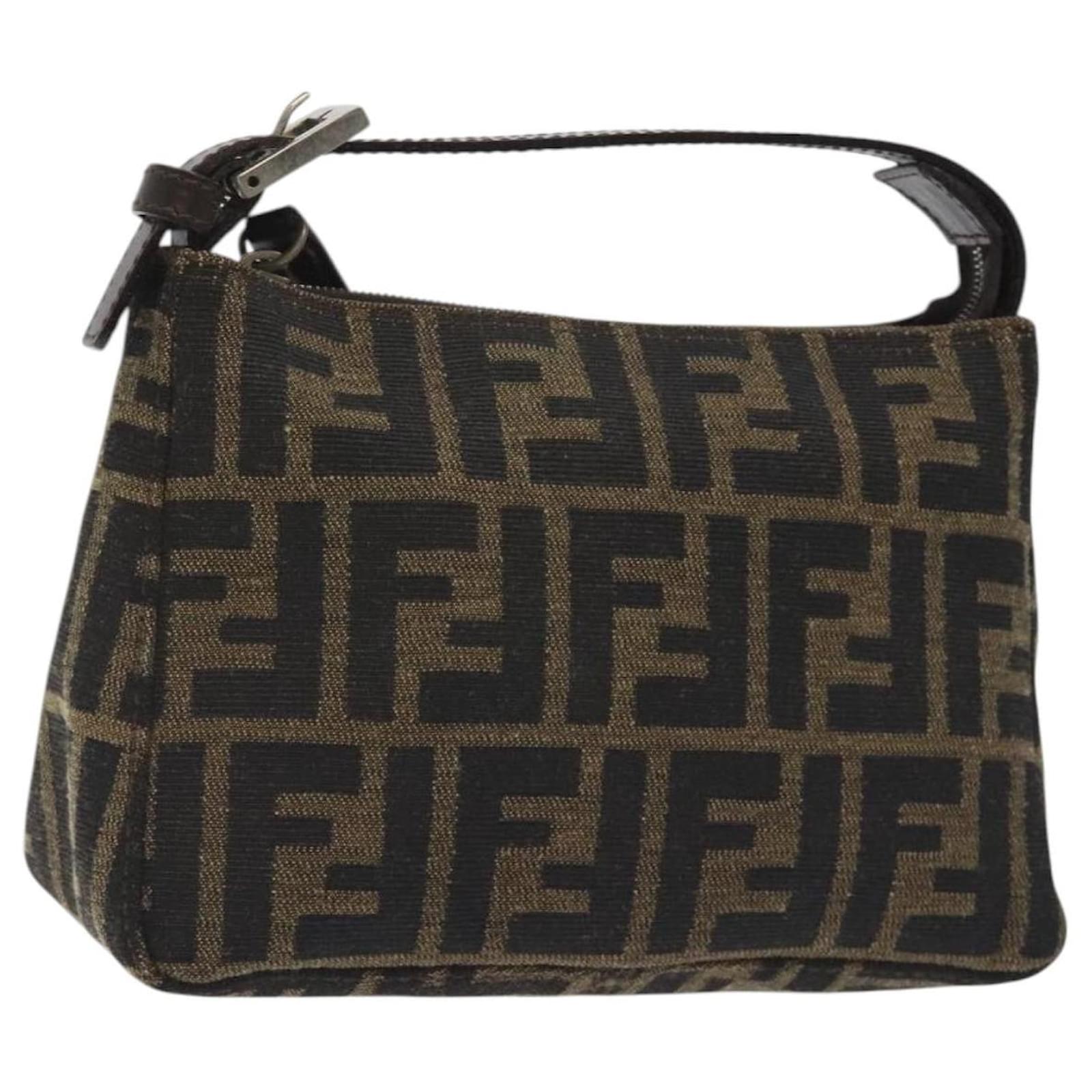FENDI Zucca Canvas Hand Bag Black Brown Auth yk18529  ref.2325459