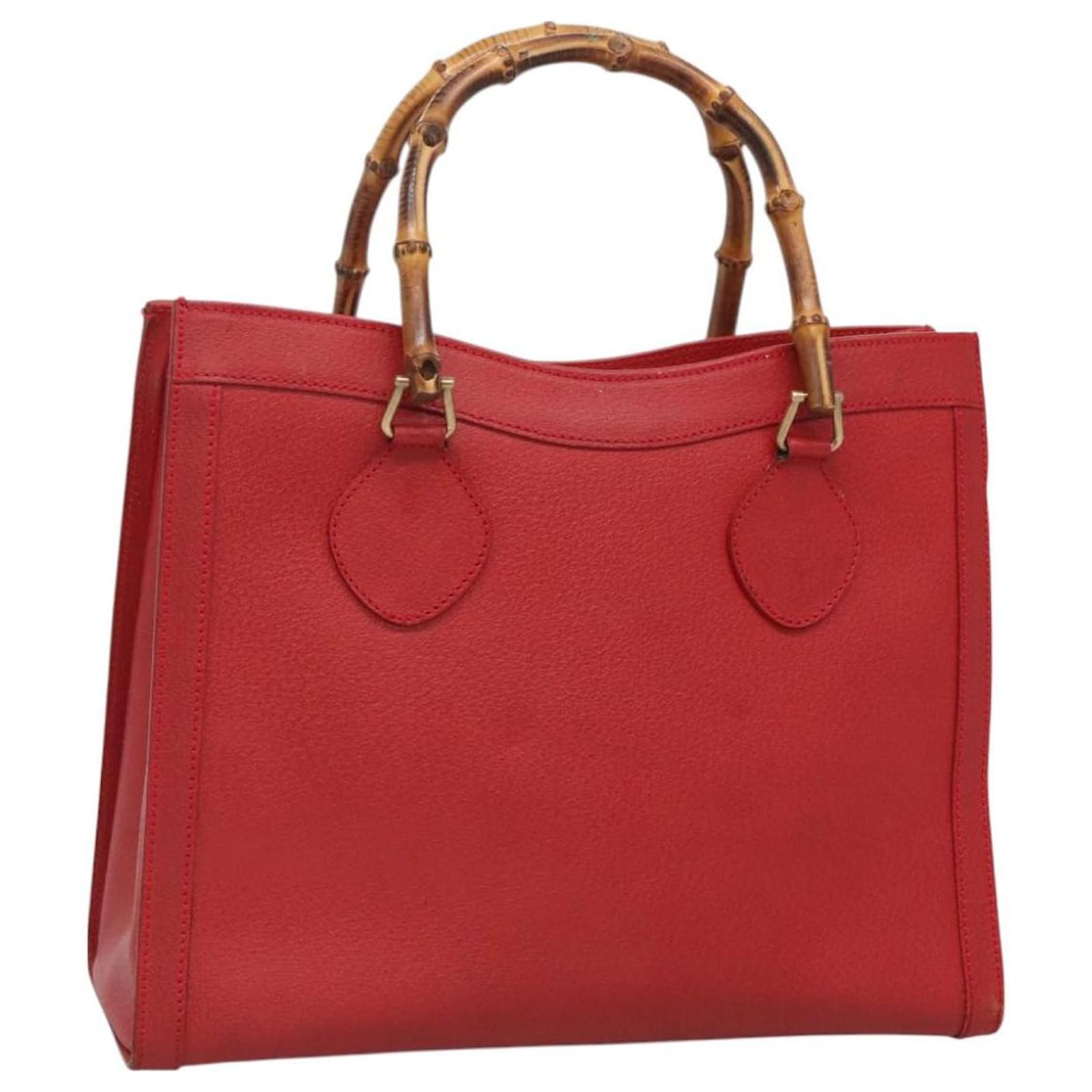 GUCCI Bamboo Hand Bag Leather Red Gold 002 2853 0260 0 Auth ep9268 Golden  ref.2325456
