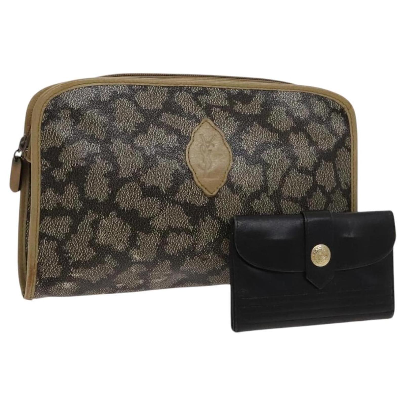 SAINT LAURENT Clutch Bag Leather 2Set Black Auth bs26729  ref.2325452