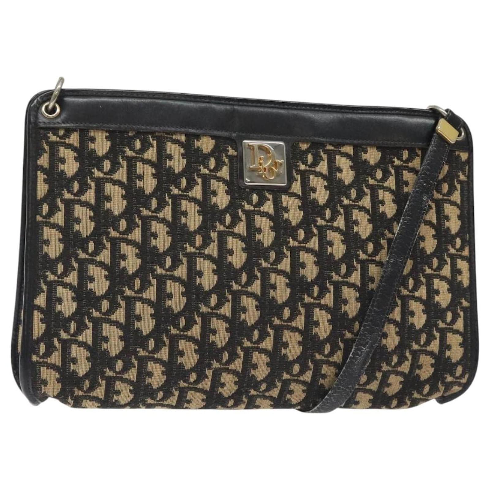 Christian Dior Trotter Canvas Shoulder Bag Black Gold Auth 127531 Golden  ref.2325444