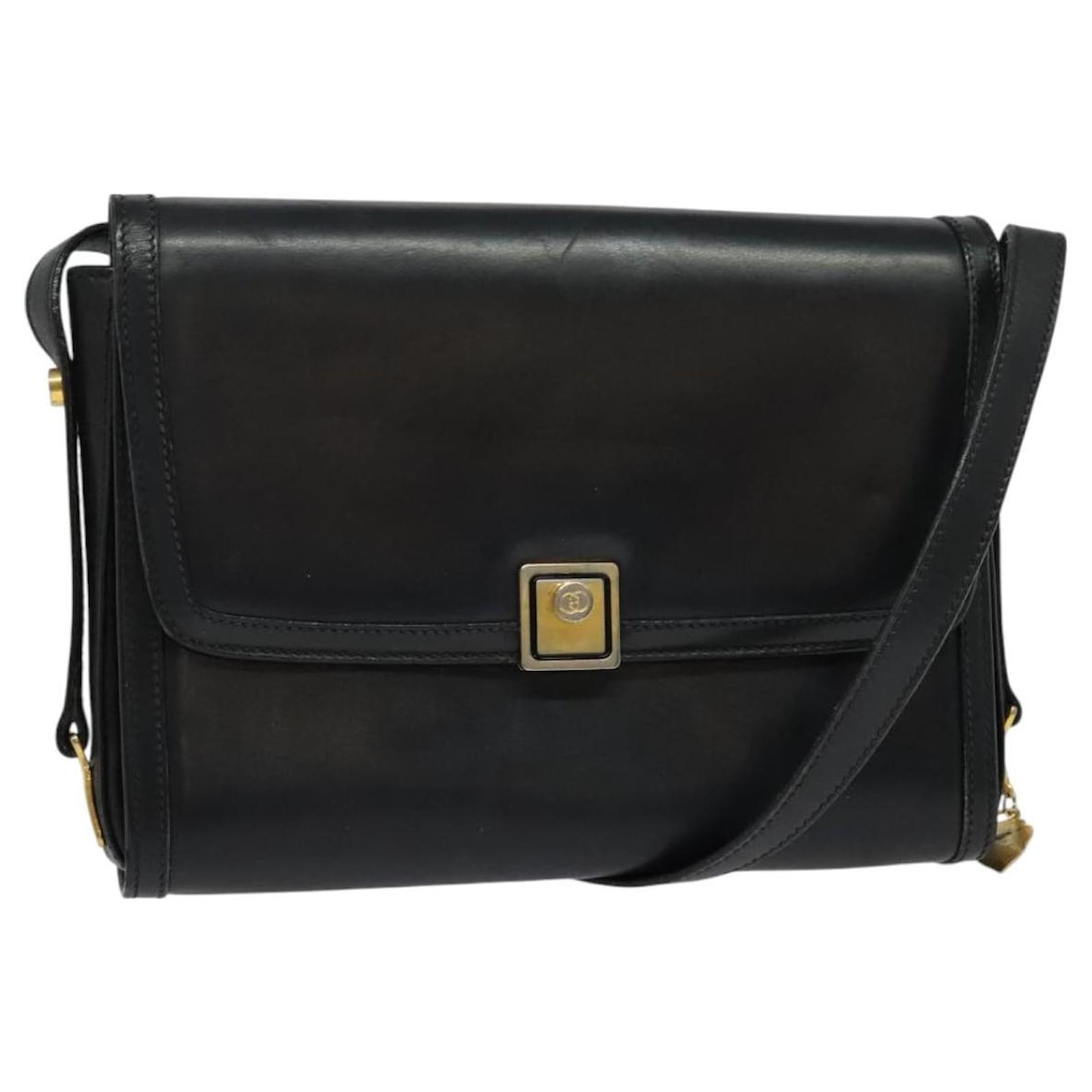 GUCCI Shoulder Bag Leather Black Gold Auth ep9209 Golden  ref.2325440