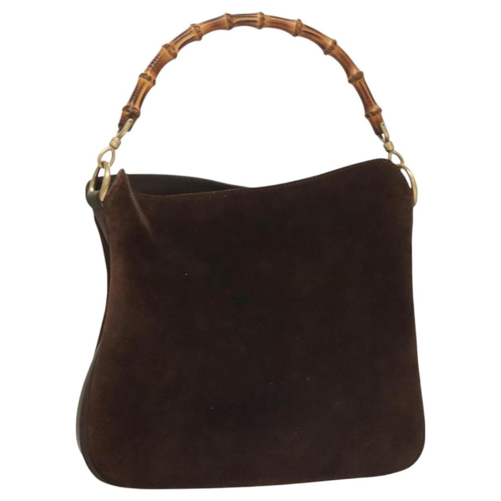 GUCCI Bamboo Shoulder Bag Suede Leather Brown Gold 001 1705 1638 Auth bs26782 Golden  ref.2325437