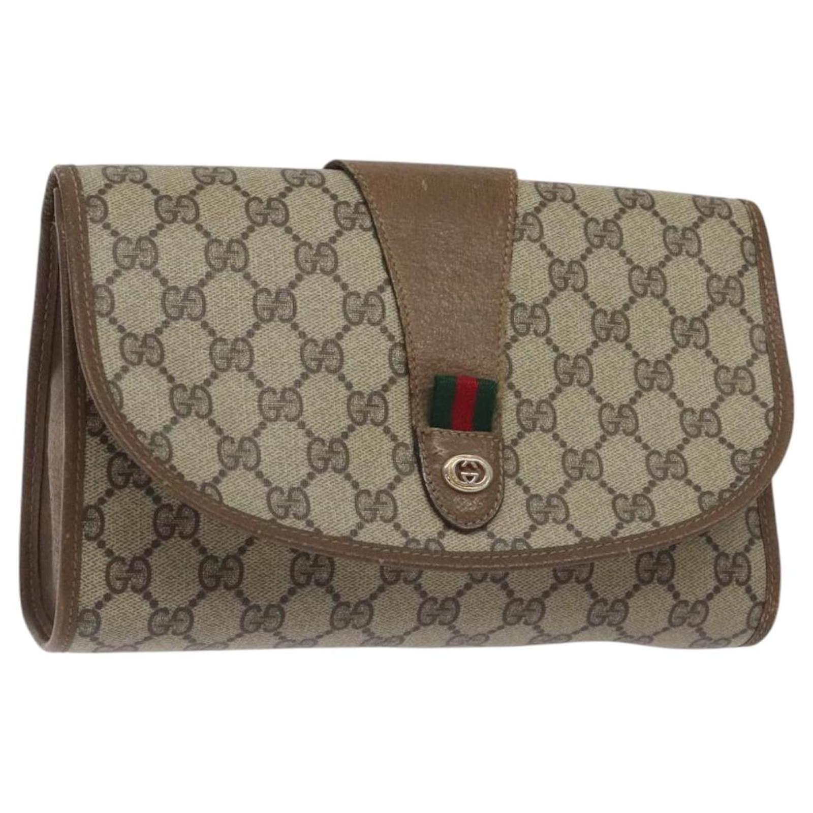 GUCCI GG Supreme Web Sherry Line Clutch Bag PVC Beige Gold 89 01 030 Auth BA3345 Red Golden  ref.2325423