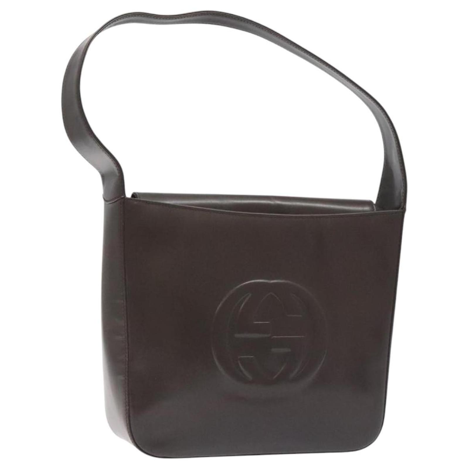 GUCCI Shoulder Bag Patent Leather Brown Silver 000 0506 Auth yk18503 Silvery  ref.2325421