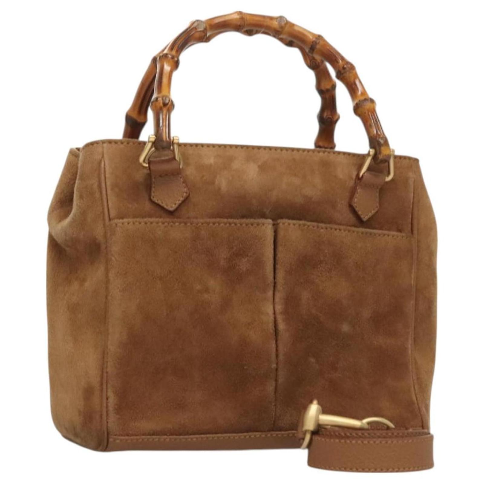 GUCCI Bamboo Hand Bag Suede 2way Brown Gold 000 122 0316 Auth 128245 Golden  ref.2325390