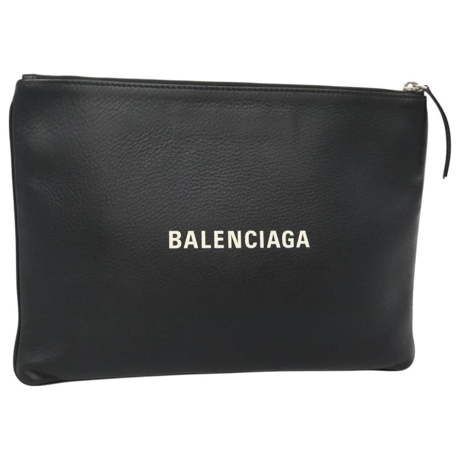 BALENCIAGA Shopping Clip M Clutch Bag Leather Black Silver 485110 Auth 129496 Silvery  ref.2325388