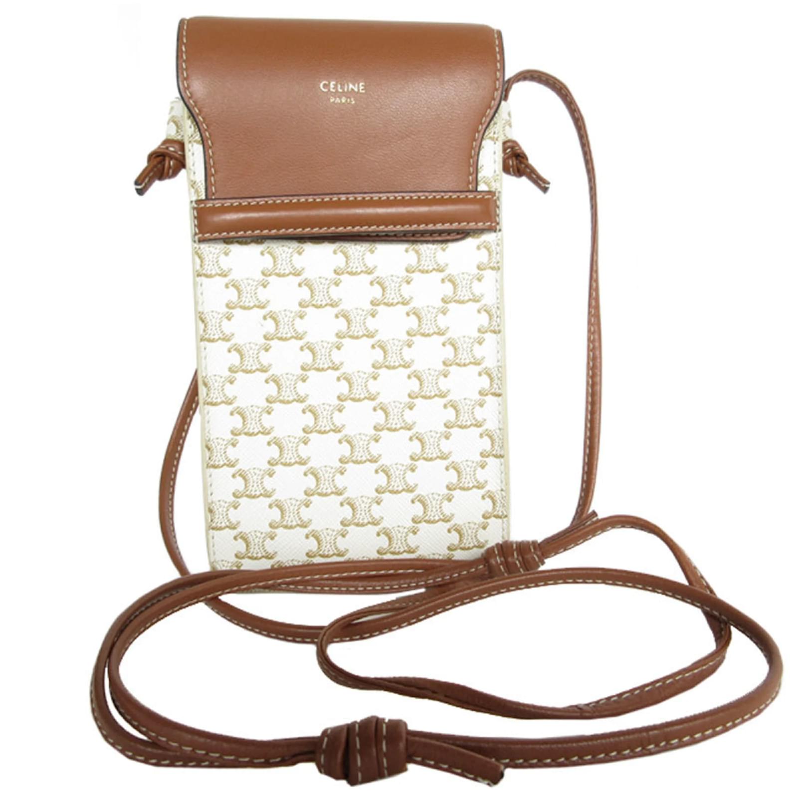 Céline Celine Smartphone Case Shoulder Pouch Brown Eggshell Leather Plastic  ref.2325317