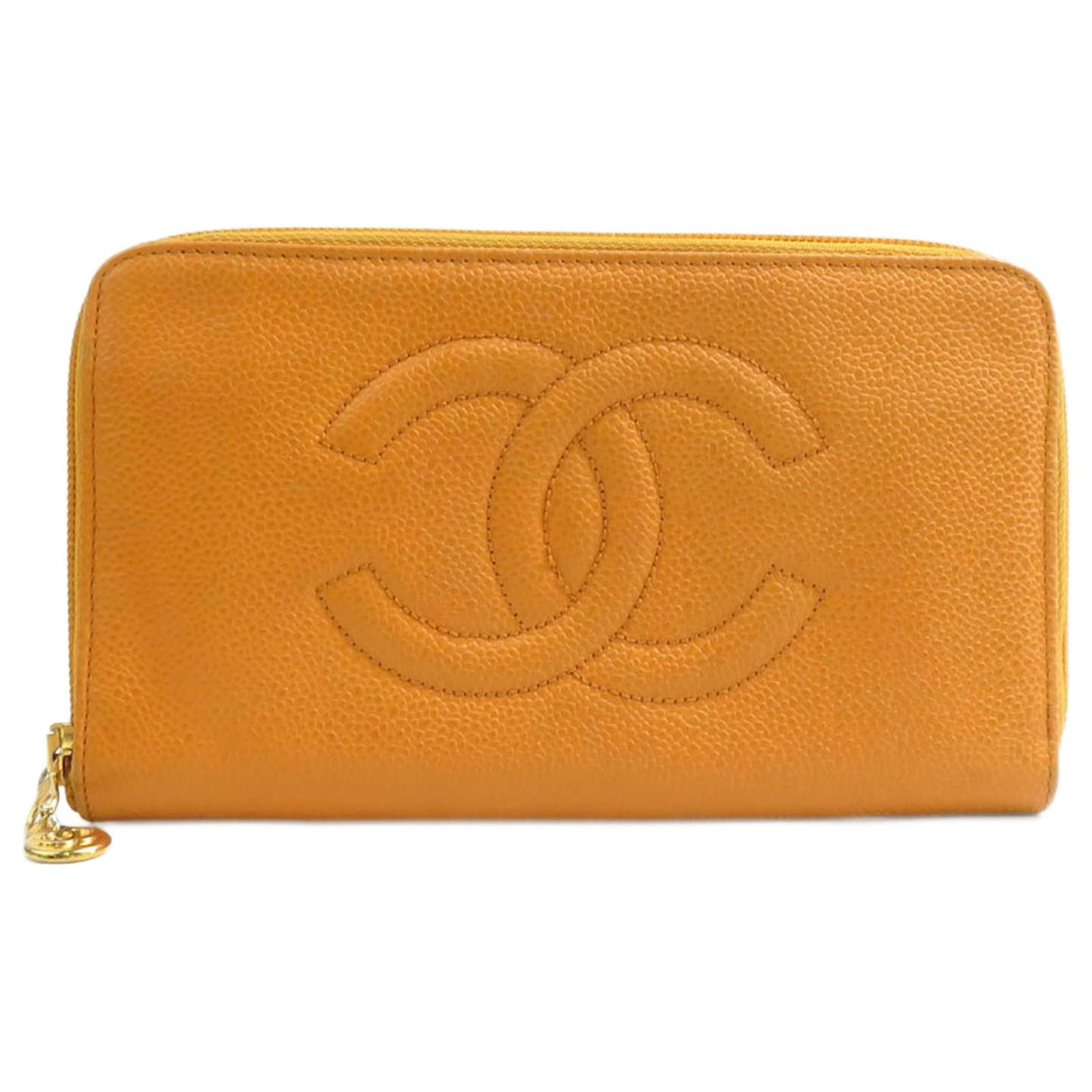 Chanel Orange Grained Calfskin Long Wallet  ref.2325289