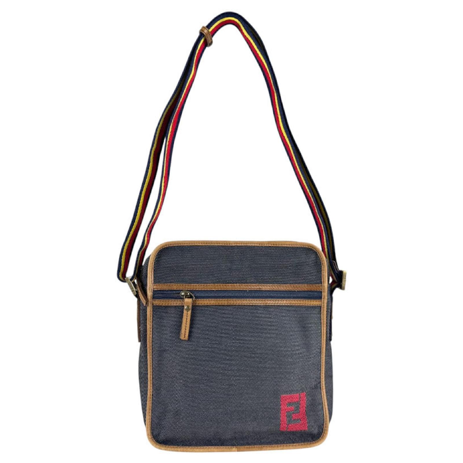 Christian Dior Denim Leather Shoulder Bag Brown Navy blue  ref.2325281