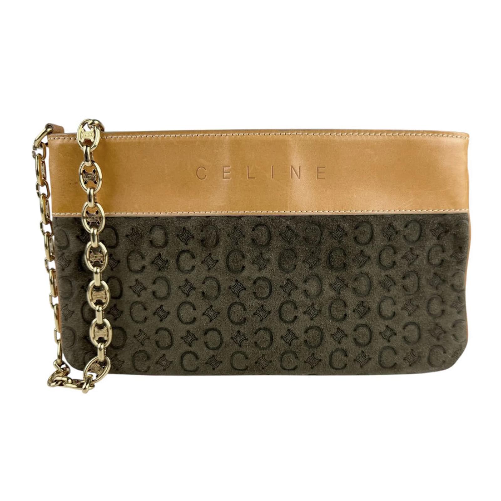 Céline Celine Suede Leather Clutch Bag Brown Khaki  ref.2325257