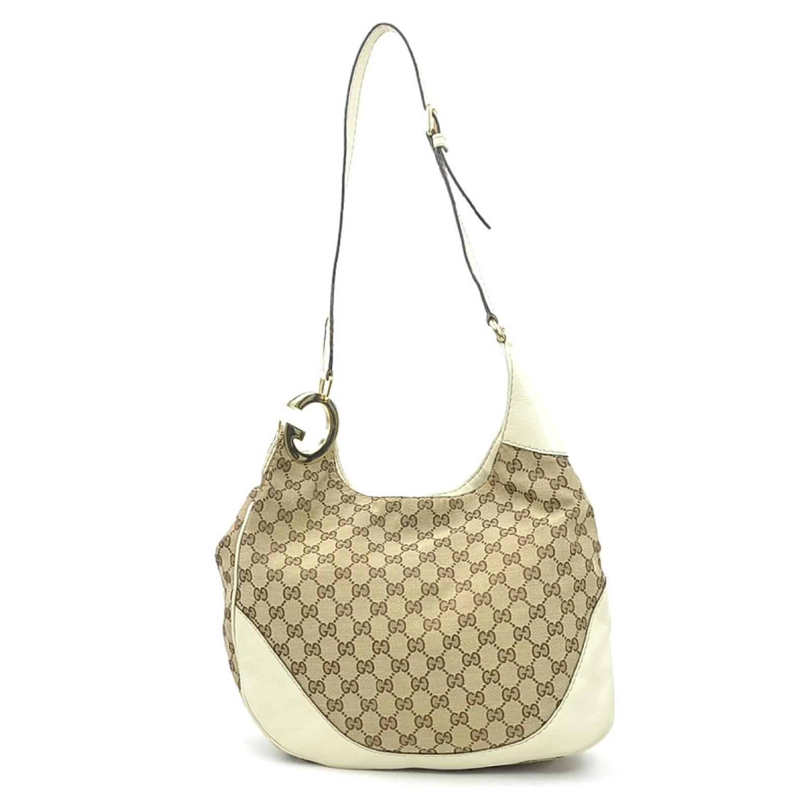 Gucci GG Canvas Leather Shoulder Bag Brown Cream Cloth  ref.2325253