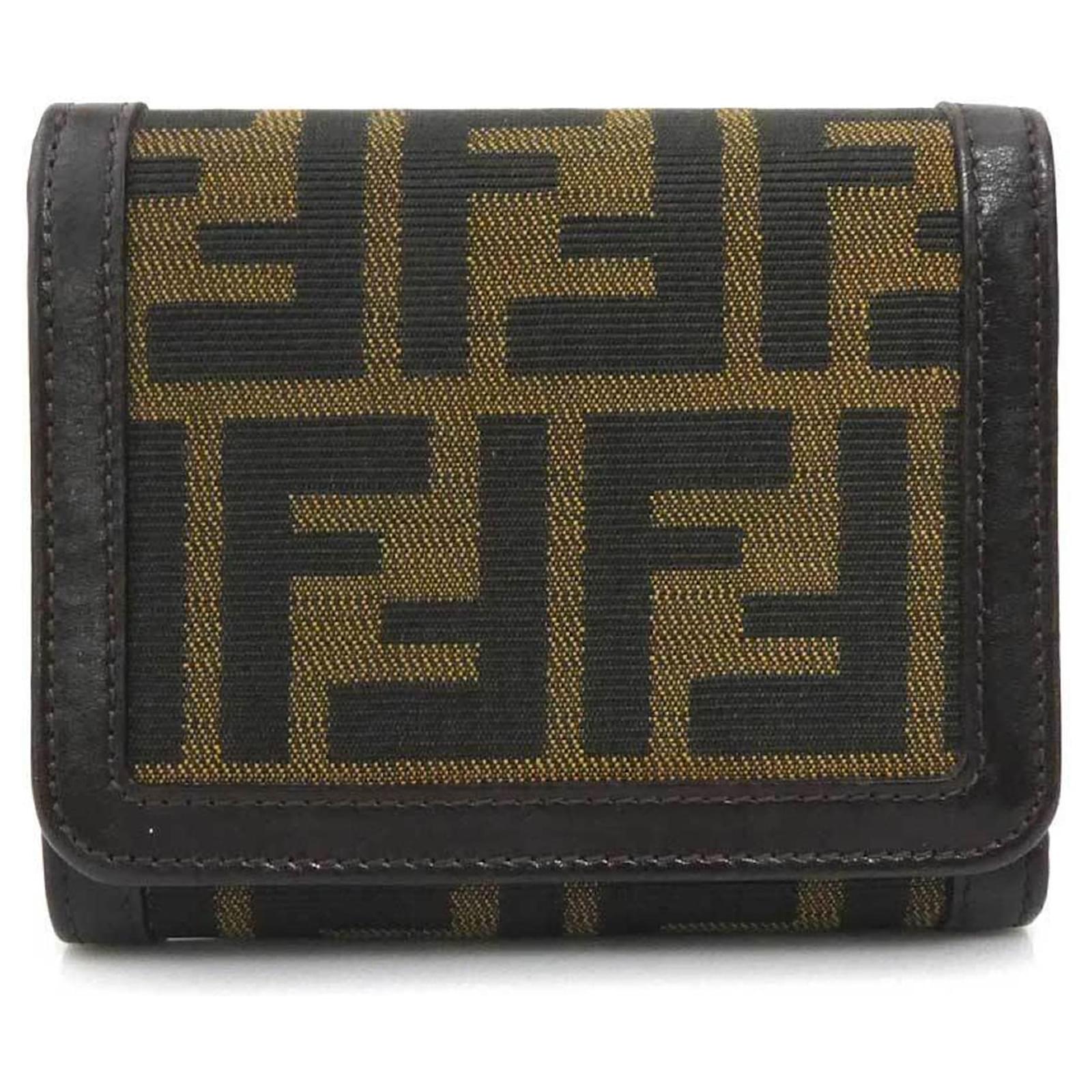 Fendi Zucca Tri-fold Wallet Brown Leather Cloth  ref.2325251