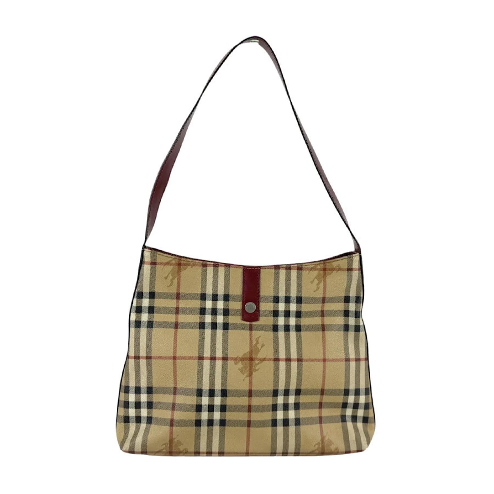 Burberry Beige and Red Shoulder Bag Leather Cloth  ref.2325250