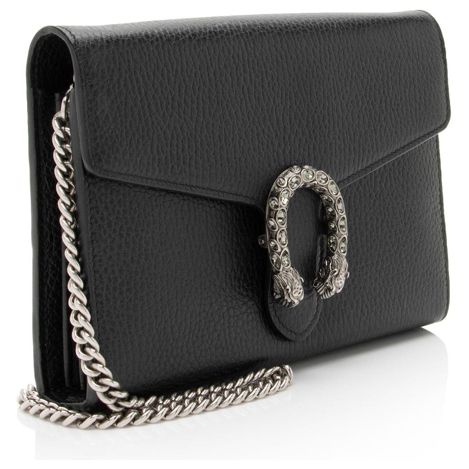 Gucci Leather Crystal Dionysus Chain Wallet Black  ref.2323150