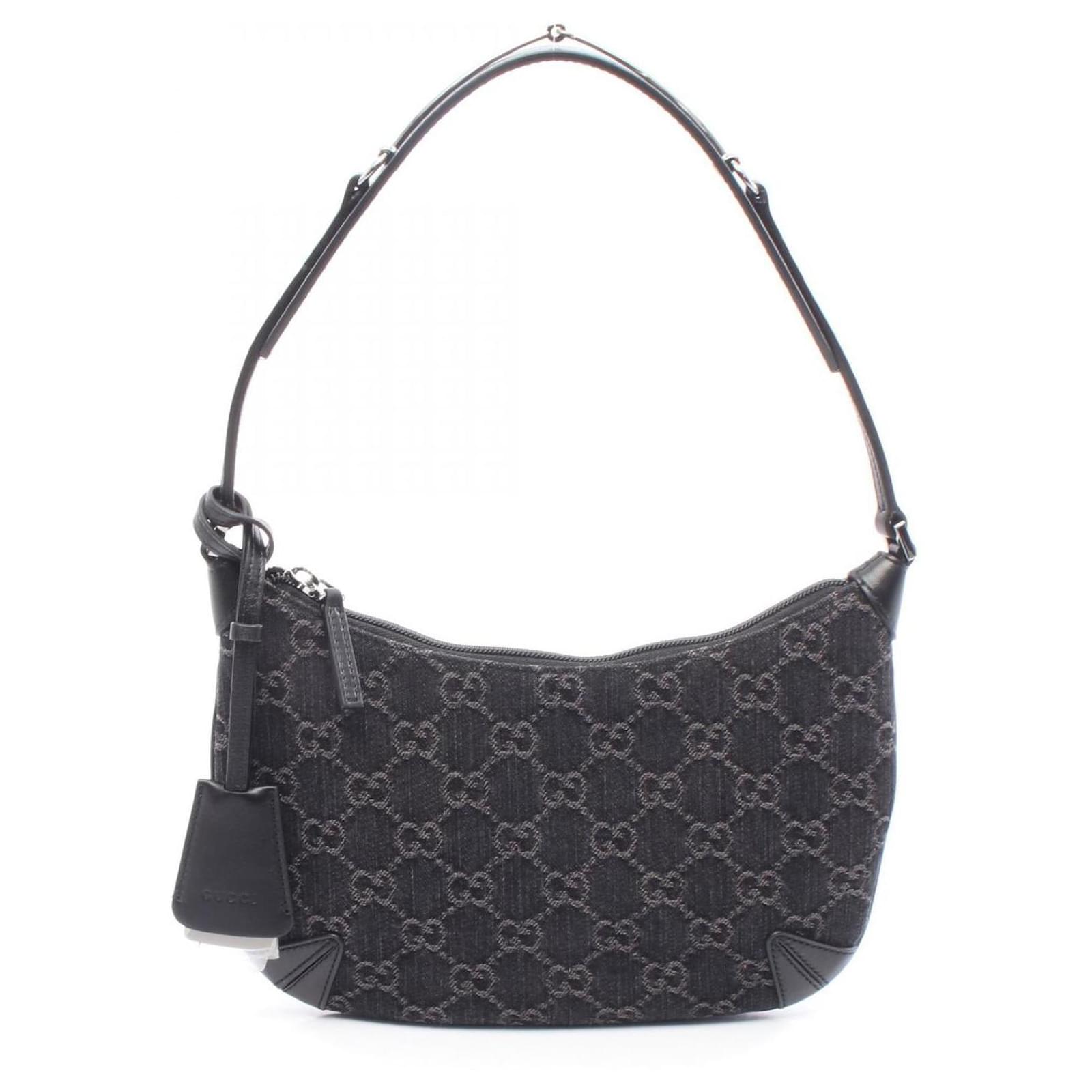Gucci GG Denim Horsebit Shoulder Bag Denim Leather Bag Black  ref.2323113