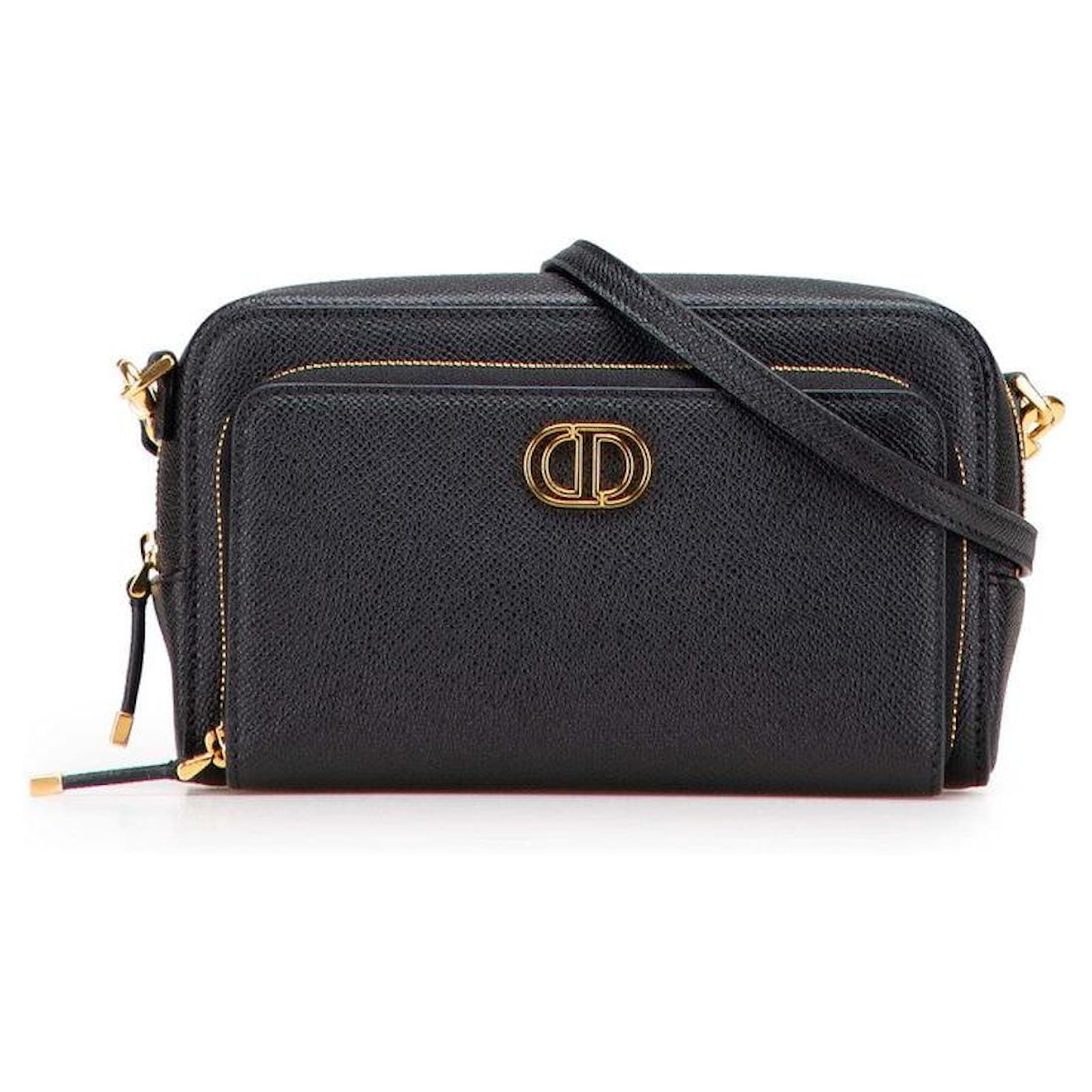 Christian Dior Dior Caro Double Pouch Leather Shoulder Bag Black  ref.2323087