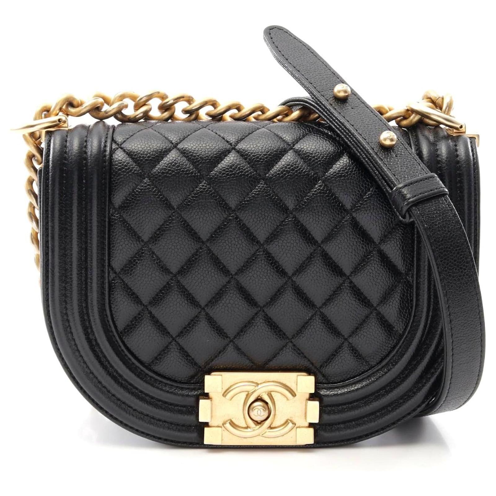 Chanel Boy Shoulder Bag Grained Calfskin Leather Black Pony-style calfskin  ref.2323079