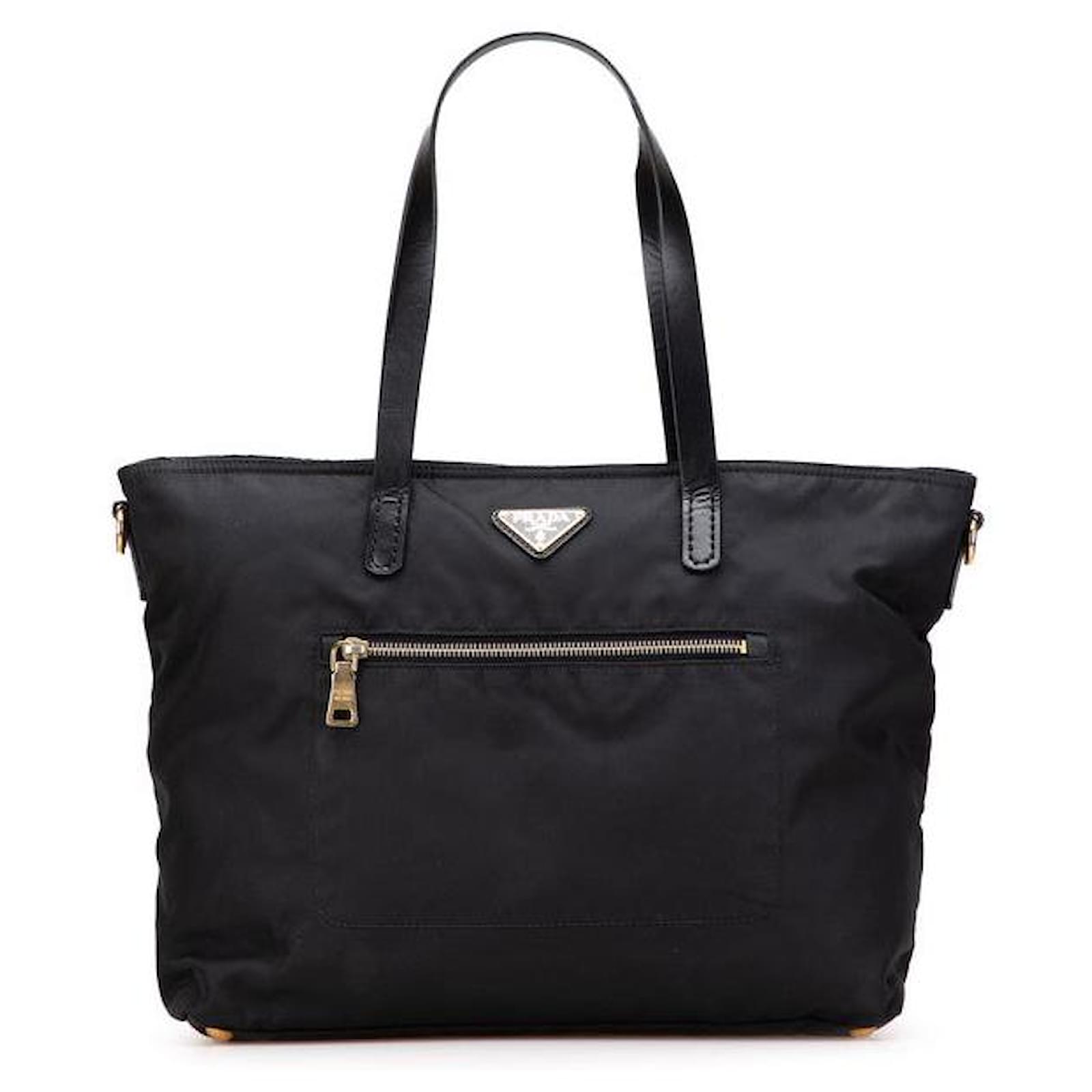 Prada Triangle Logo Plate Nylon Leather Tote Bag Black  ref.2323074