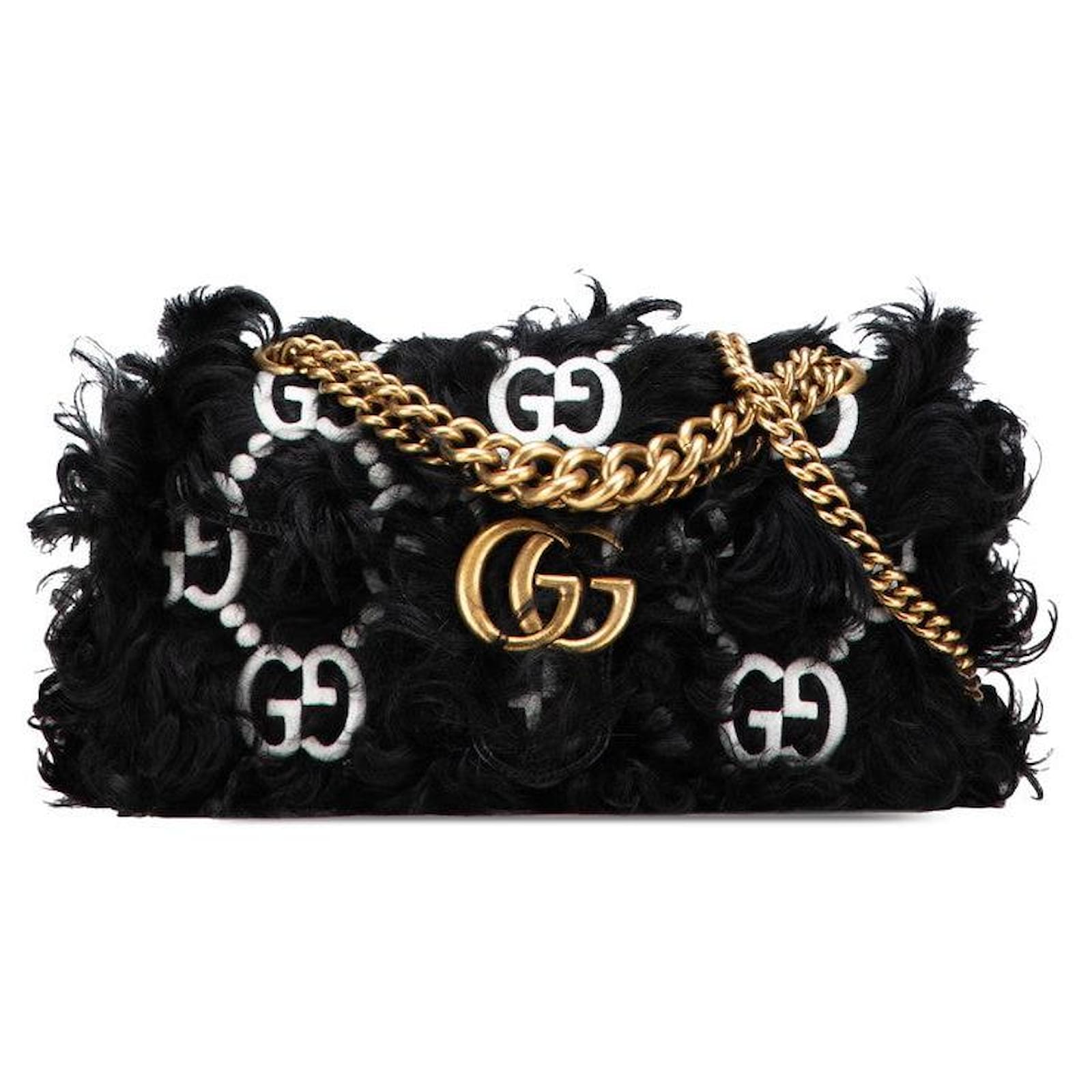 Gucci GG Marmont GG Pattern Faux Fur 2way Bag Black Leather  ref.2323070