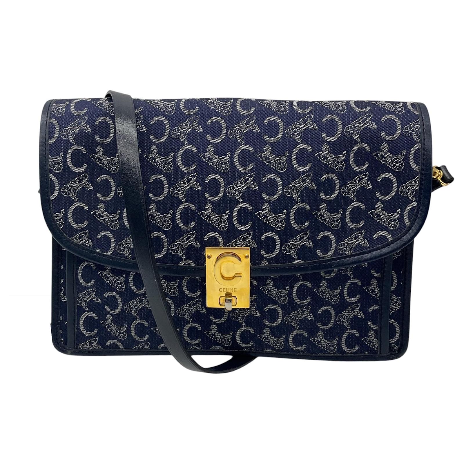 Céline Celine Vintage Navy Logo Shoulder Bag Navy blue Cloth  ref.2322964