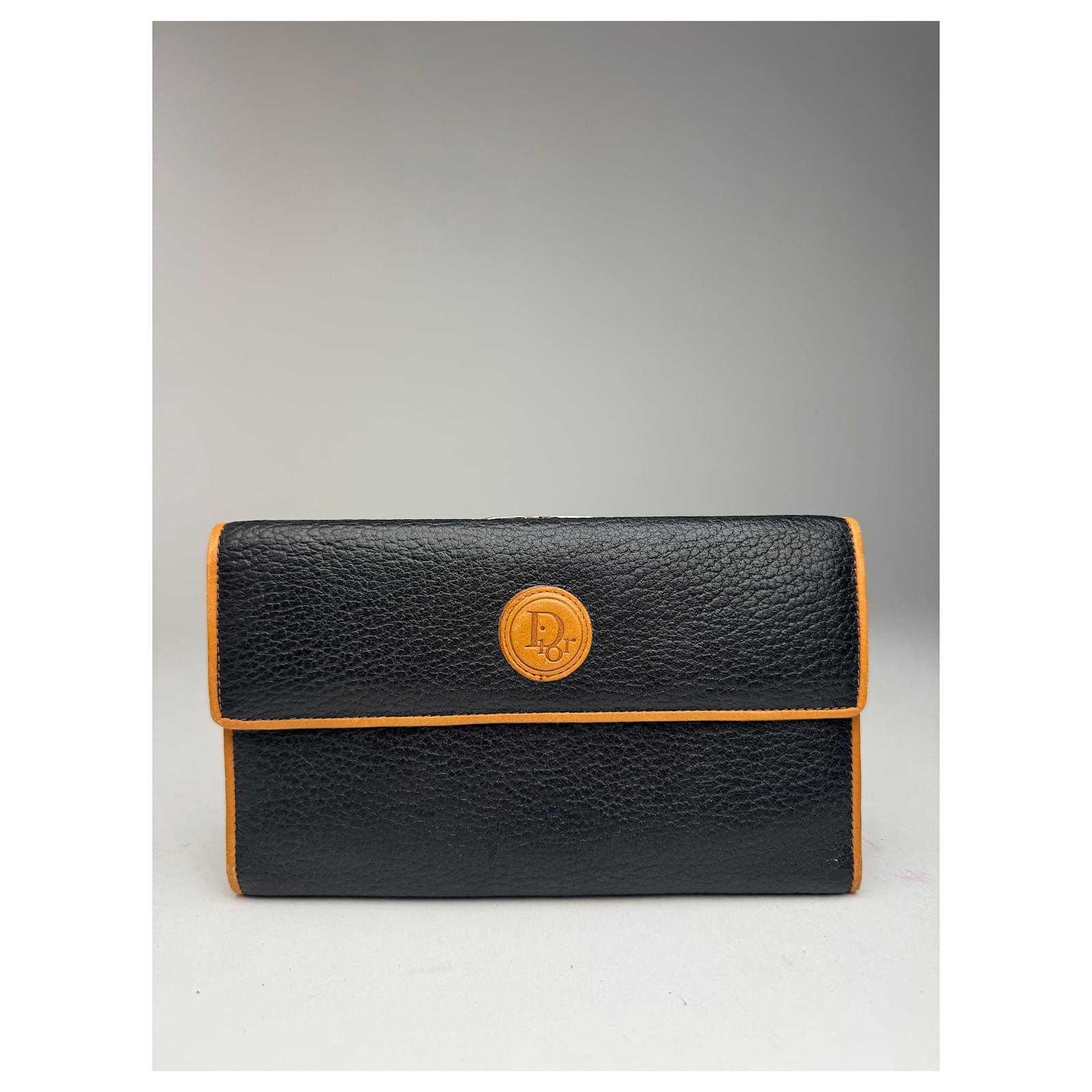 Vintage Dior Leather wallet black brown  ref.2322954