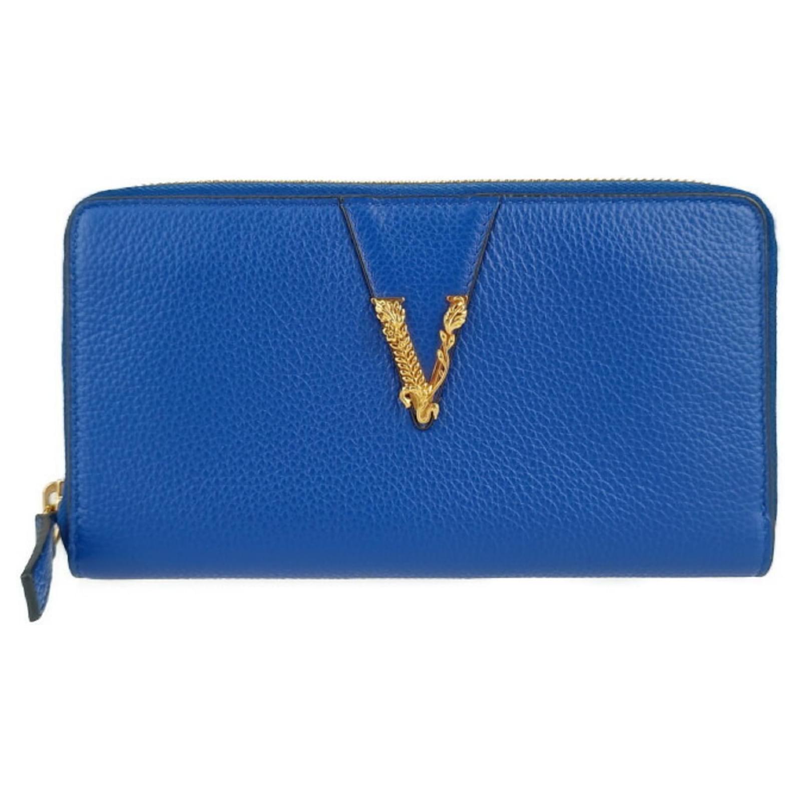 Versace Virtus Round Long Wallet Blue Leather  ref.2322916