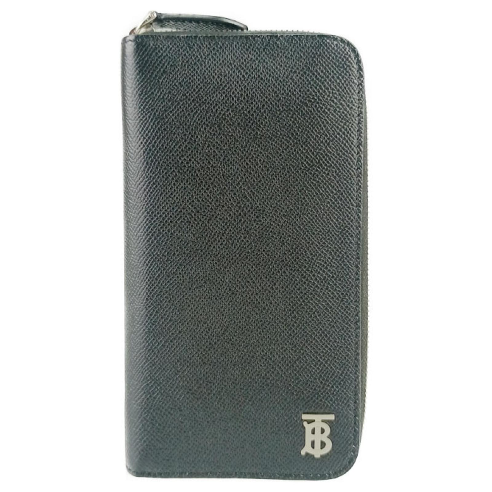 Burberry Long Wallet TB Round Zip in Black Grainy Leather  ref.2322913
